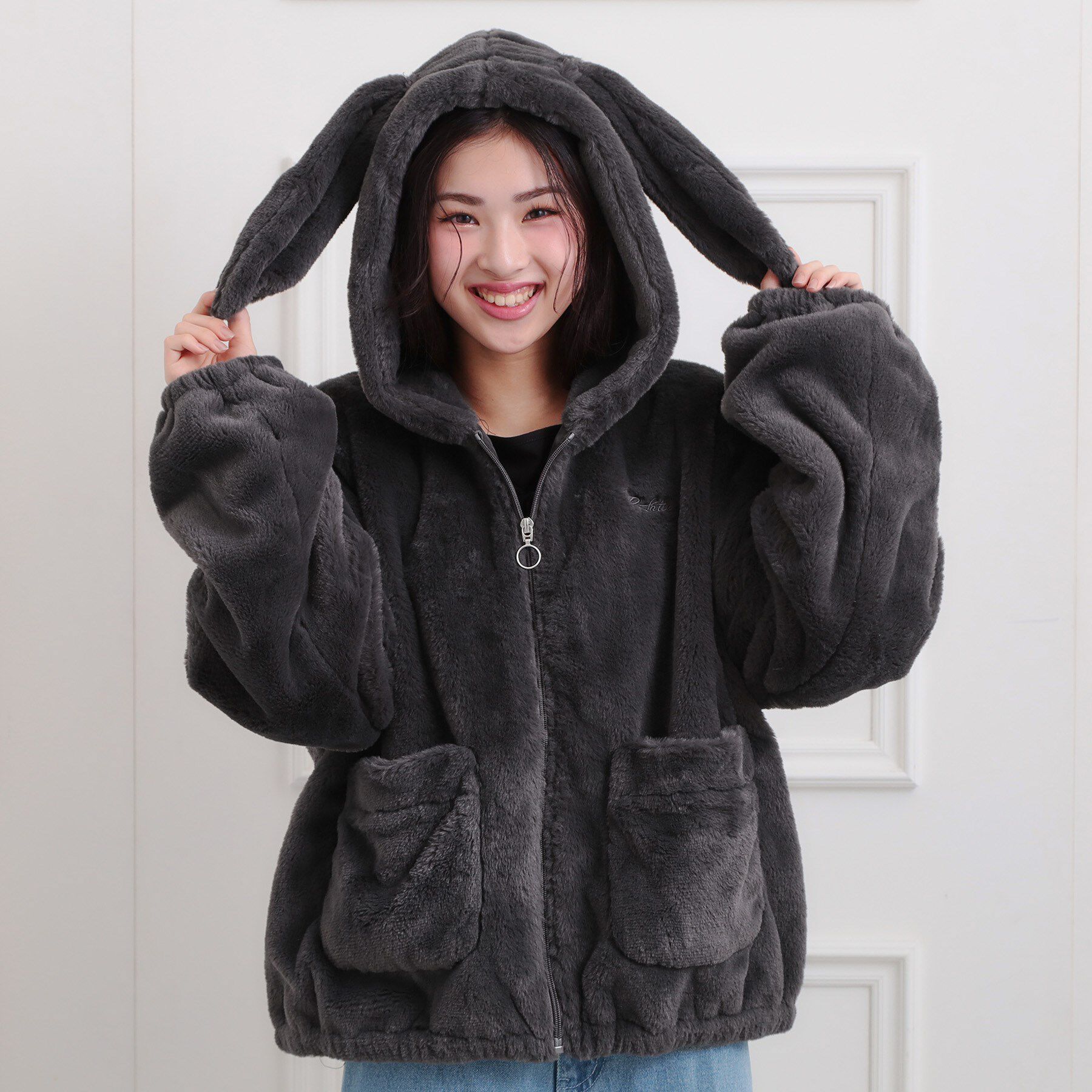 PINK-latte「耳付きフェイクファーブルゾン」|ブルゾン・スタジャン|