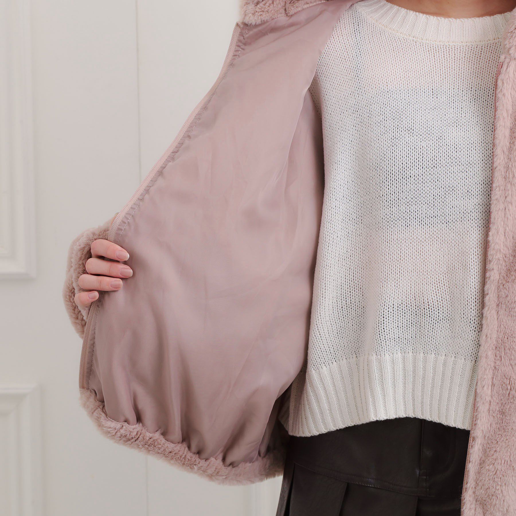 PINK-latte「耳付きフェイクファーブルゾン」|ブルゾン・スタジャン|