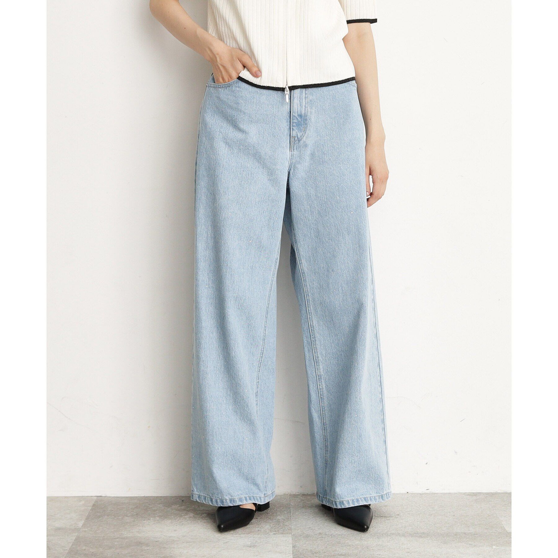 THE SHOP TK「【＠BAILA掲載】クリスタル＆箔プリントワイドデニムパンツ」|デニム|