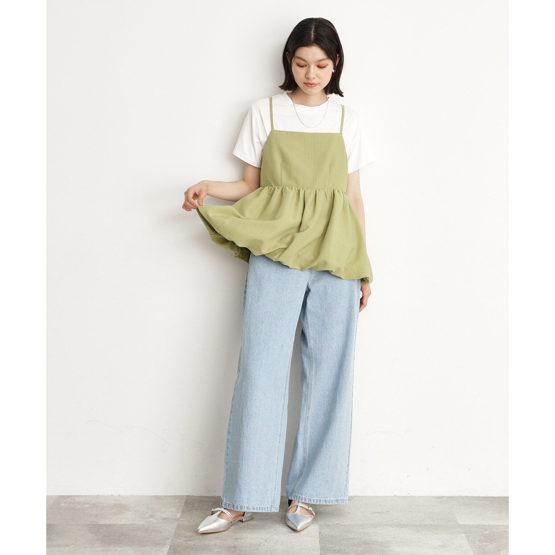 THE SHOP TK「【＠BAILA掲載】クリスタル＆箔プリントワイドデニムパンツ」|デニム|