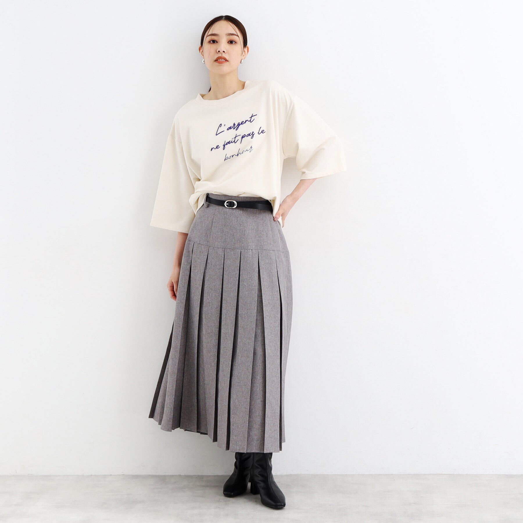 THE SHOP TK「【リラクシー/チュニック丈】6分袖裏毛刺繍プルオーバー/洗える」|Tシャツ・カットソー|