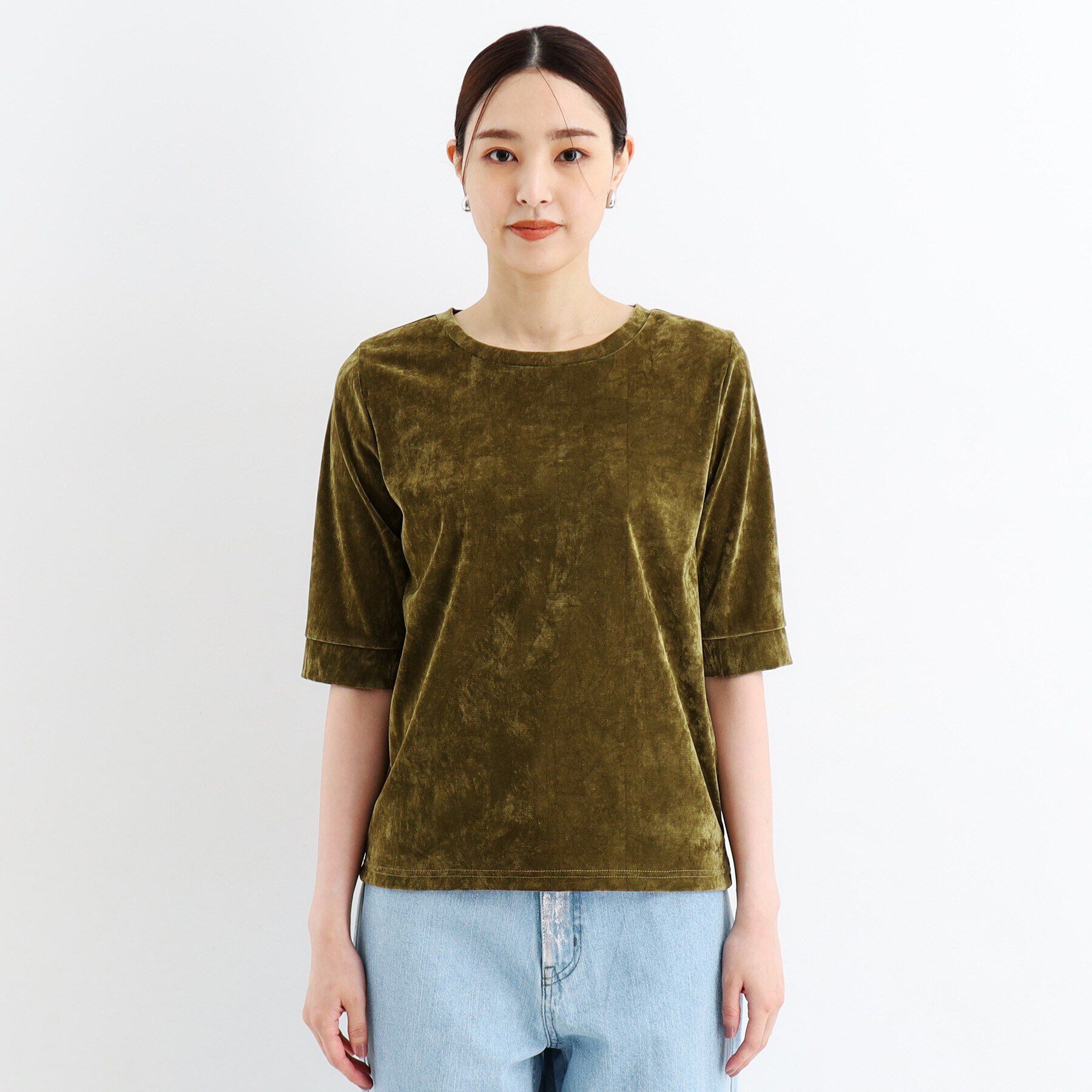 THE SHOP TK「【ヒルナンデス！で紹介】ベロア5分袖プルオーバー/洗える」|Tシャツ・カットソー|