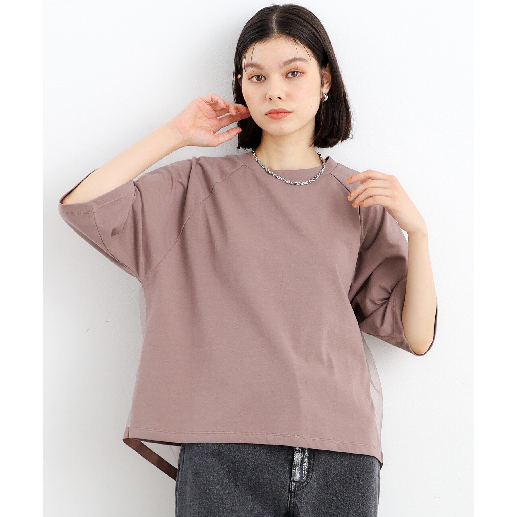 THE SHOP TK「【接触冷感/UV/毛玉になりにくい/洗える】バックチュールTシャツ」|Tシャツ・カットソー|