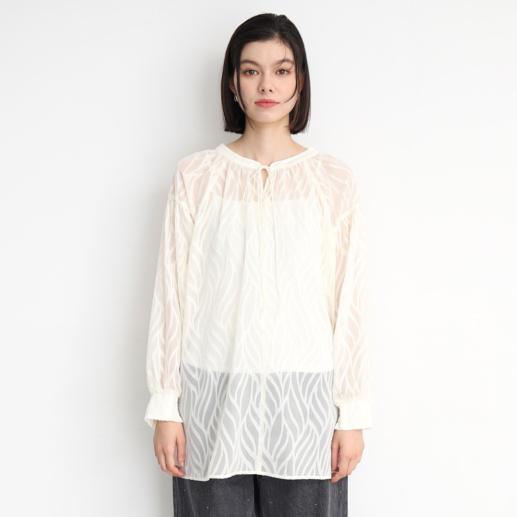 THE SHOP TK「【前後2WAY/洗える】ジャカードシアーブラウス」|シャツ・ブラウス|