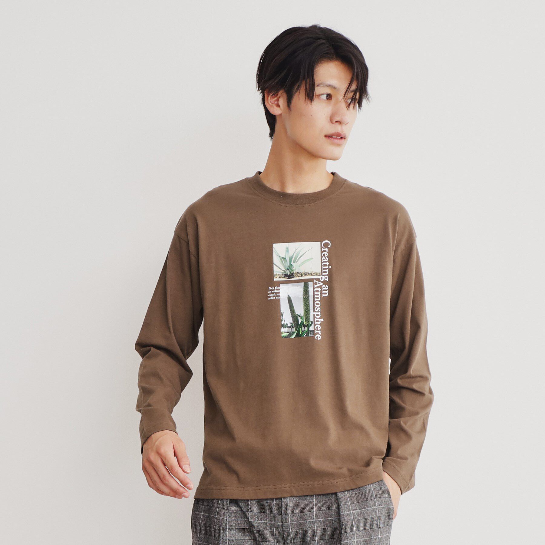 THE SHOP TK「オーガビッツグラフィックプリント長袖Tシャツ 親子リンク/コットン100％/マシンウォッシャブル」|Tシャツ・カットソー|ブラウン(244)