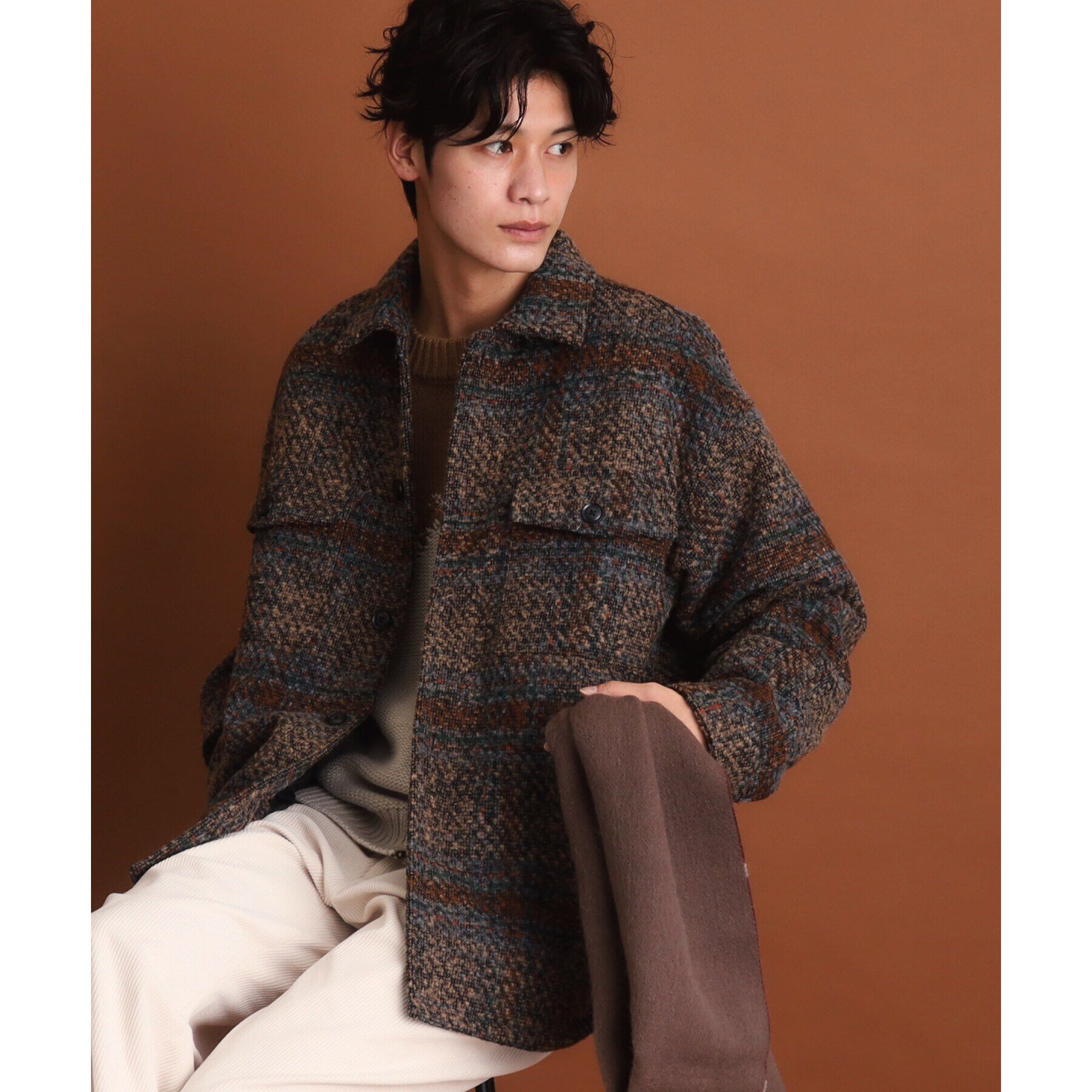 THE SHOP TK「ウールリバーシブルマフラー ビジネス兼用 ／ チェック ／ へリンボン」|ストール|