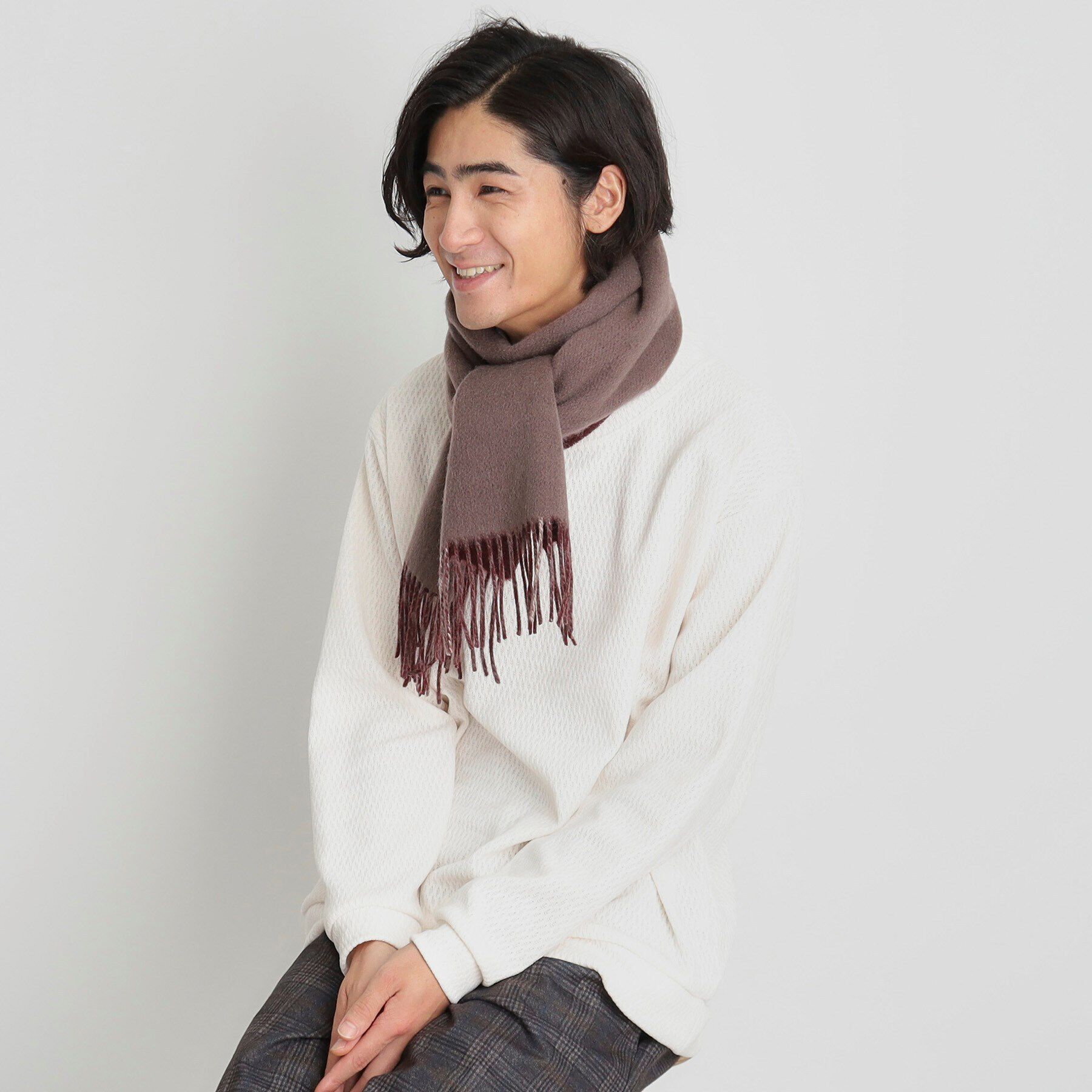 THE SHOP TK「ウールリバーシブルマフラー ビジネス兼用 ／ チェック ／ へリンボン」|ストール|