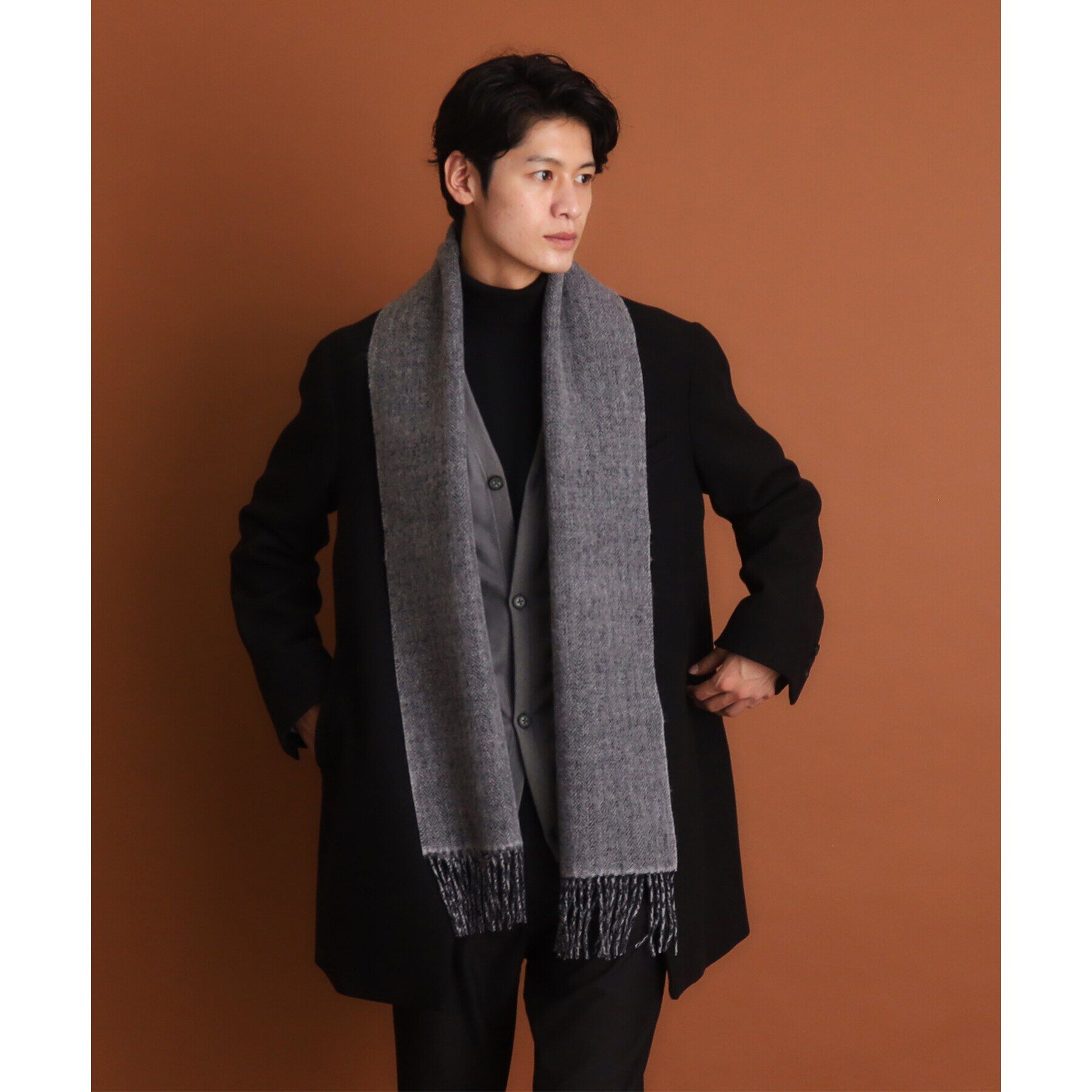 THE SHOP TK「ウールリバーシブルマフラー ビジネス兼用 ／ チェック ／ へリンボン」|ストール|