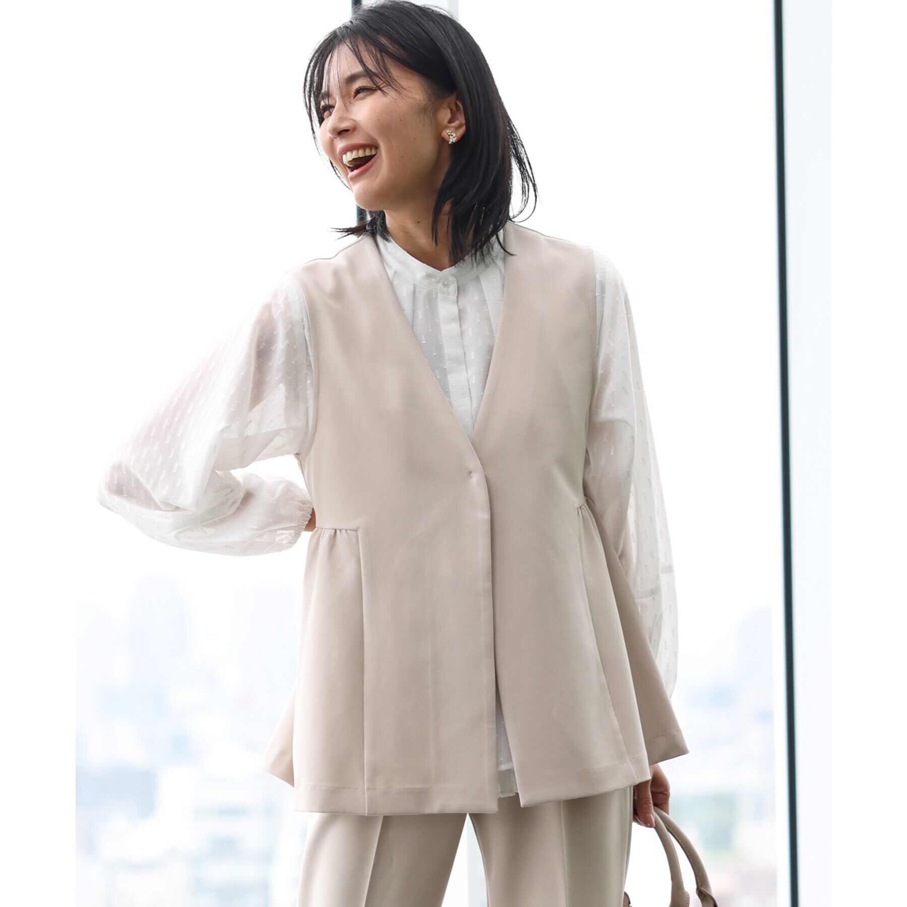 THE SHOP TK「【汚れ＆シワが付きにくい/セレモニー/通勤】ダブルクロスジレ/洗濯機OK」|ベスト・ジレ|ベージュ(052)