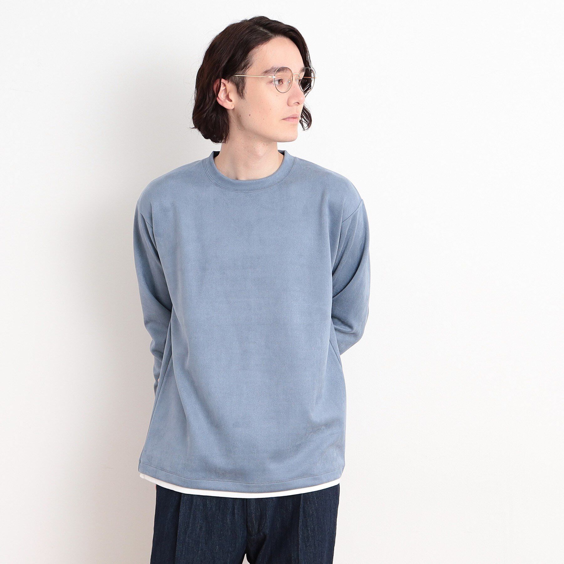 THE SHOP TK「スウェードタッチフェイクレイヤードプルオーバー」|Tシャツ・カットソー|ブルー(093)