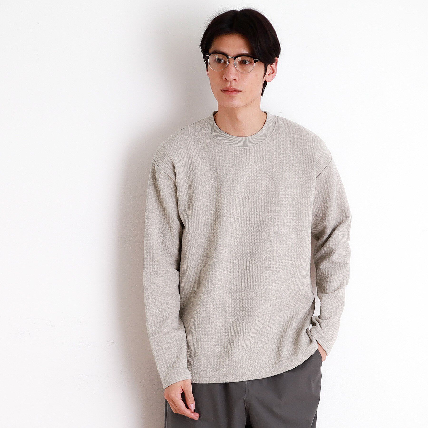 THE SHOP TK「ふくれジャガード長袖Tシャツ」|Tシャツ・カットソー|グレージュ(050)