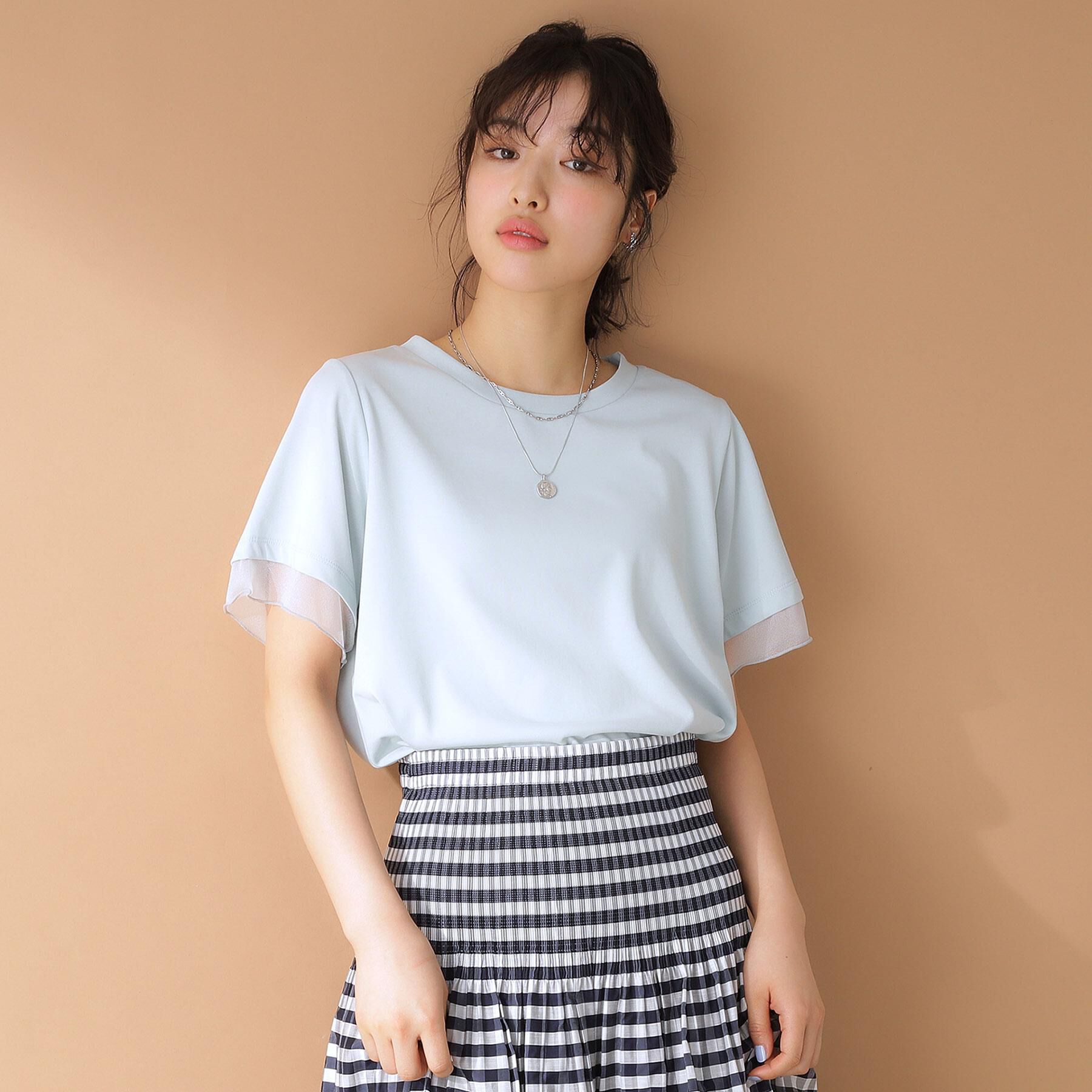 THE SHOP TK「袖シアーTシャツ【接触冷感/洗濯機OK】」|Tシャツ・カットソー|サックスブルー(09