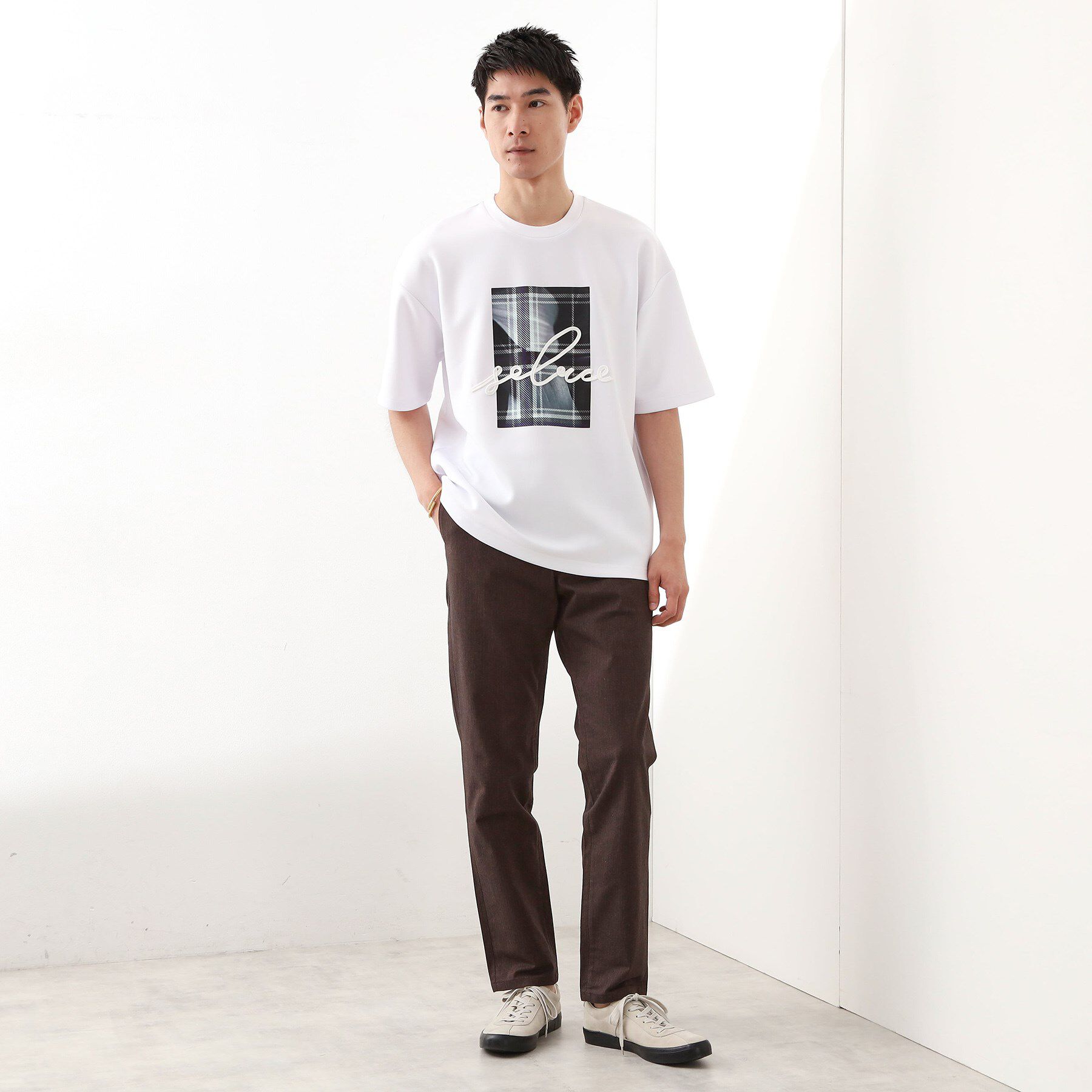 THE SHOP TK「コード刺繍フォトプリント半袖Tシャツ 【洗濯機OK】」|Tシャツ・カットソー|