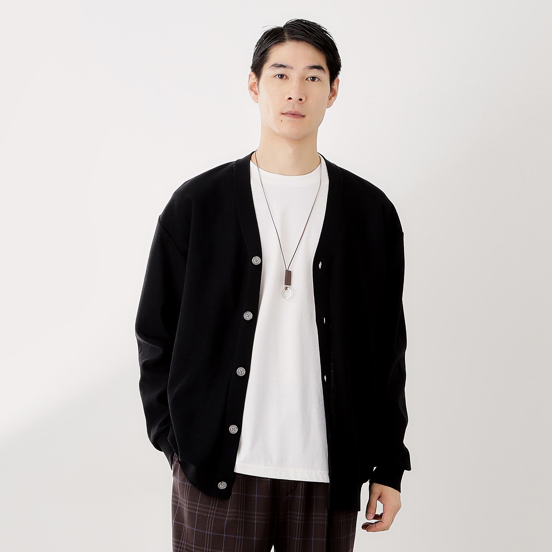 THE SHOP TK「【季節の変わり目に活躍】ニットカーディガン 選べる2デザイン(柄&無地)/洗濯機OK」|カーディガン|ブラック(019)