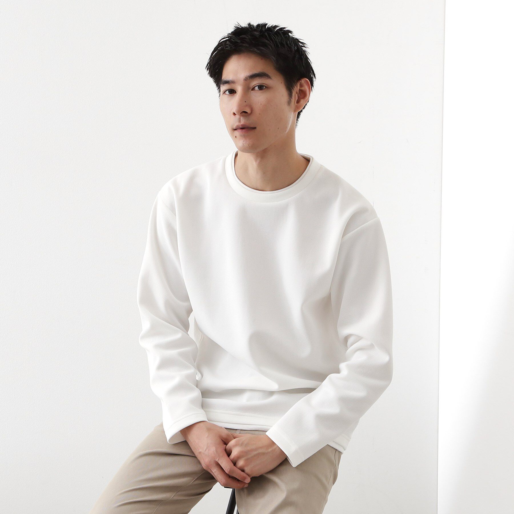 THE SHOP TK「【ラクして決まる！】レイヤード風長袖Tシャツ 洗濯機OK」|Tシャツ・カットソー|オフホワイト(003