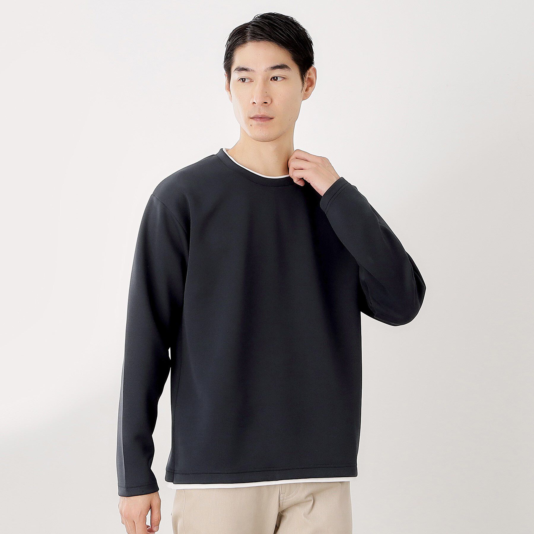 THE SHOP TK「【ラクして決まる！】レイヤード風長袖Tシャツ 洗濯機OK」|Tシャツ・カットソー|ネイビー(094)