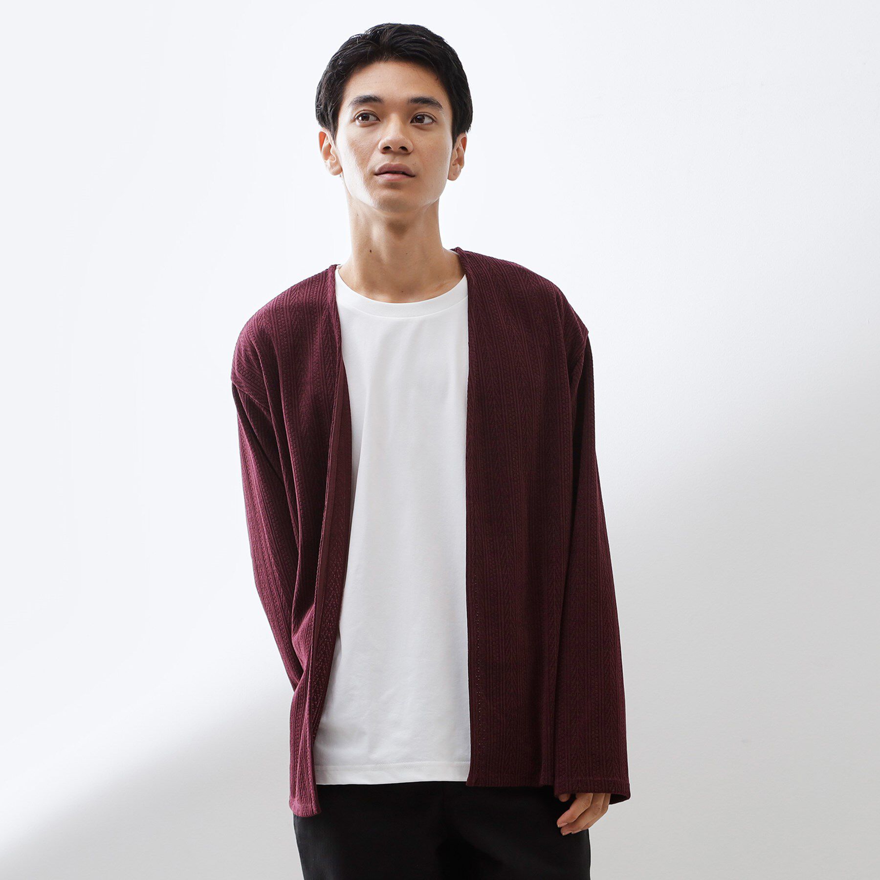 THE SHOP TK「【セットでお買い得！】モールニットカーディガン＋長袖Tシャツ　洗濯機OK/吸水速乾・毛玉になりにくい」|カーディガン|ボルドー(064)