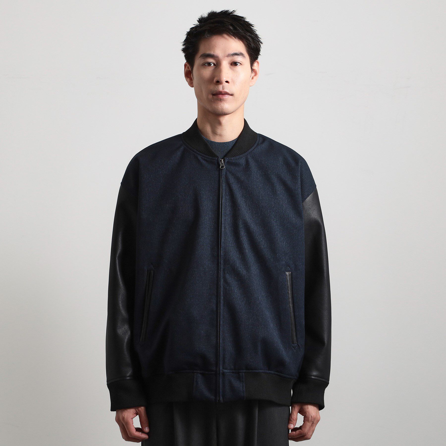 THE SHOP TK「【1ランク上の大人カジュアルに】異素材コンビ リブブルゾン」|ブルゾン・スタジャン|