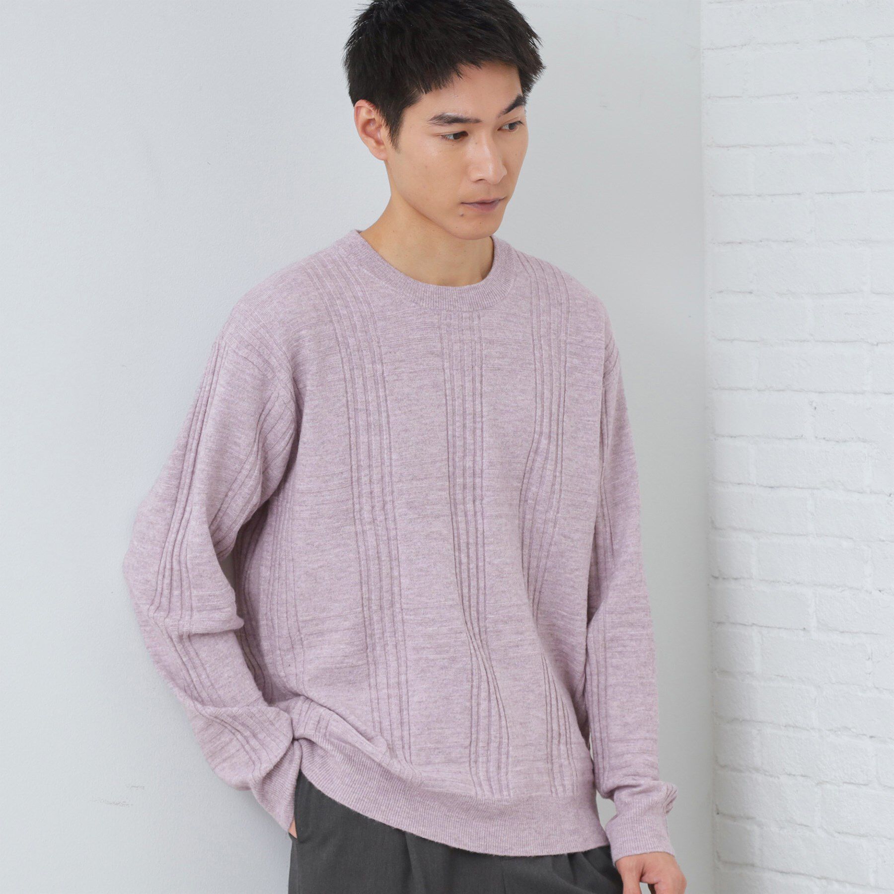 THE SHOP TK「【優しい肌触り】カシミヤタッチ チェックニット　洗濯機OK」|ニット・セーター|ピンク(071)