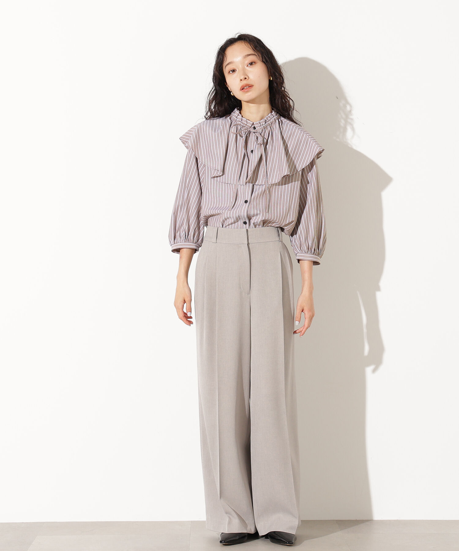  「ﾗｯﾌﾙｶﾗｰｽﾄﾗｲﾌﾟﾌﾞﾗｳｽ《ｲｴﾛｰｽﾄﾗｲﾌﾟ:official sit」|シャツ・ブラウス|