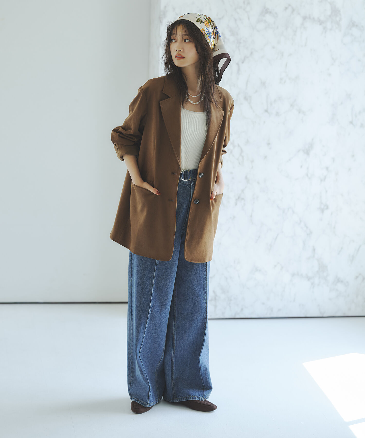  「ベルテッドワイドデニムパンツ」|その他|ミディアムブ 1