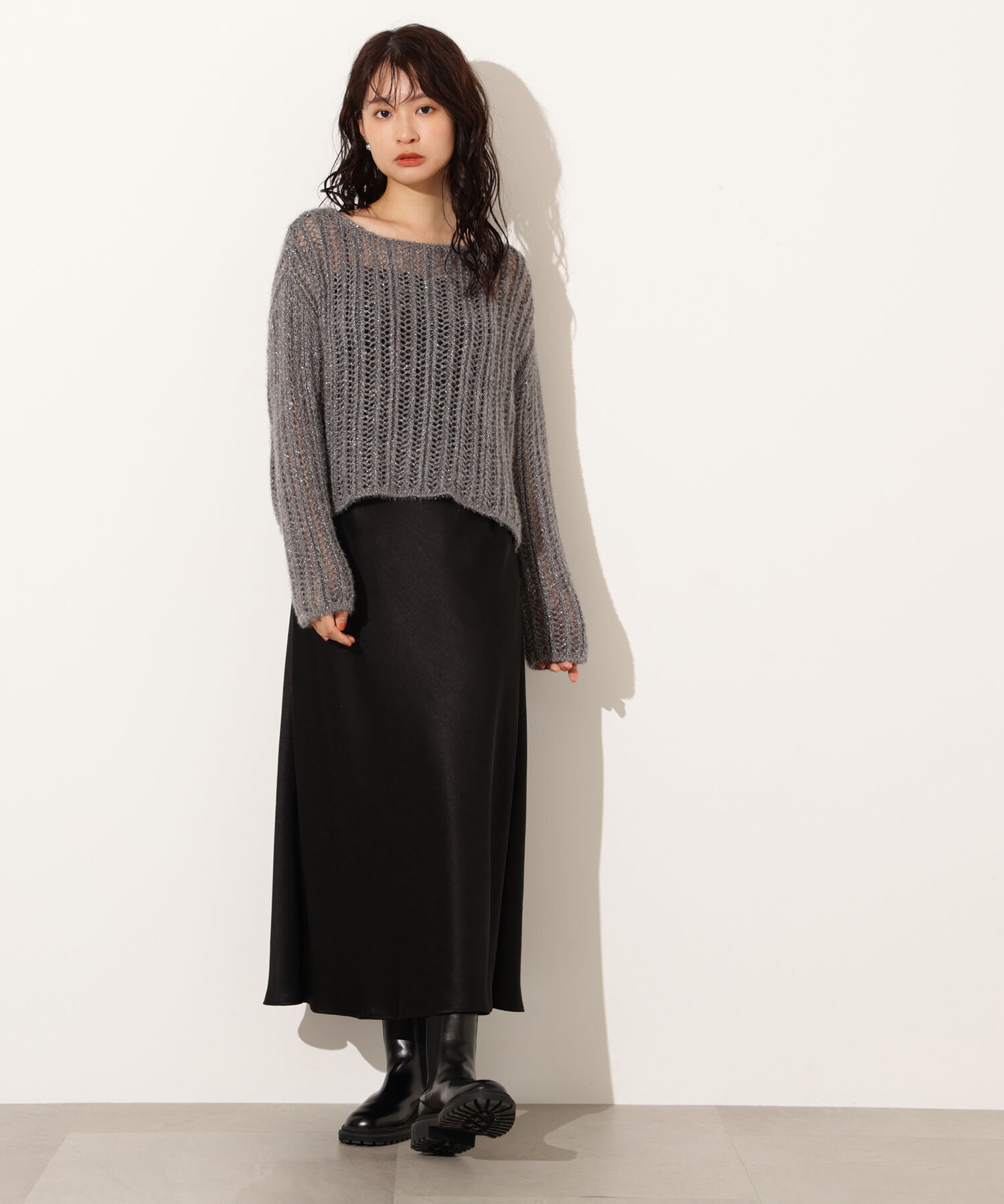  「クロップド透かし編みニット」|ニット・セーター|