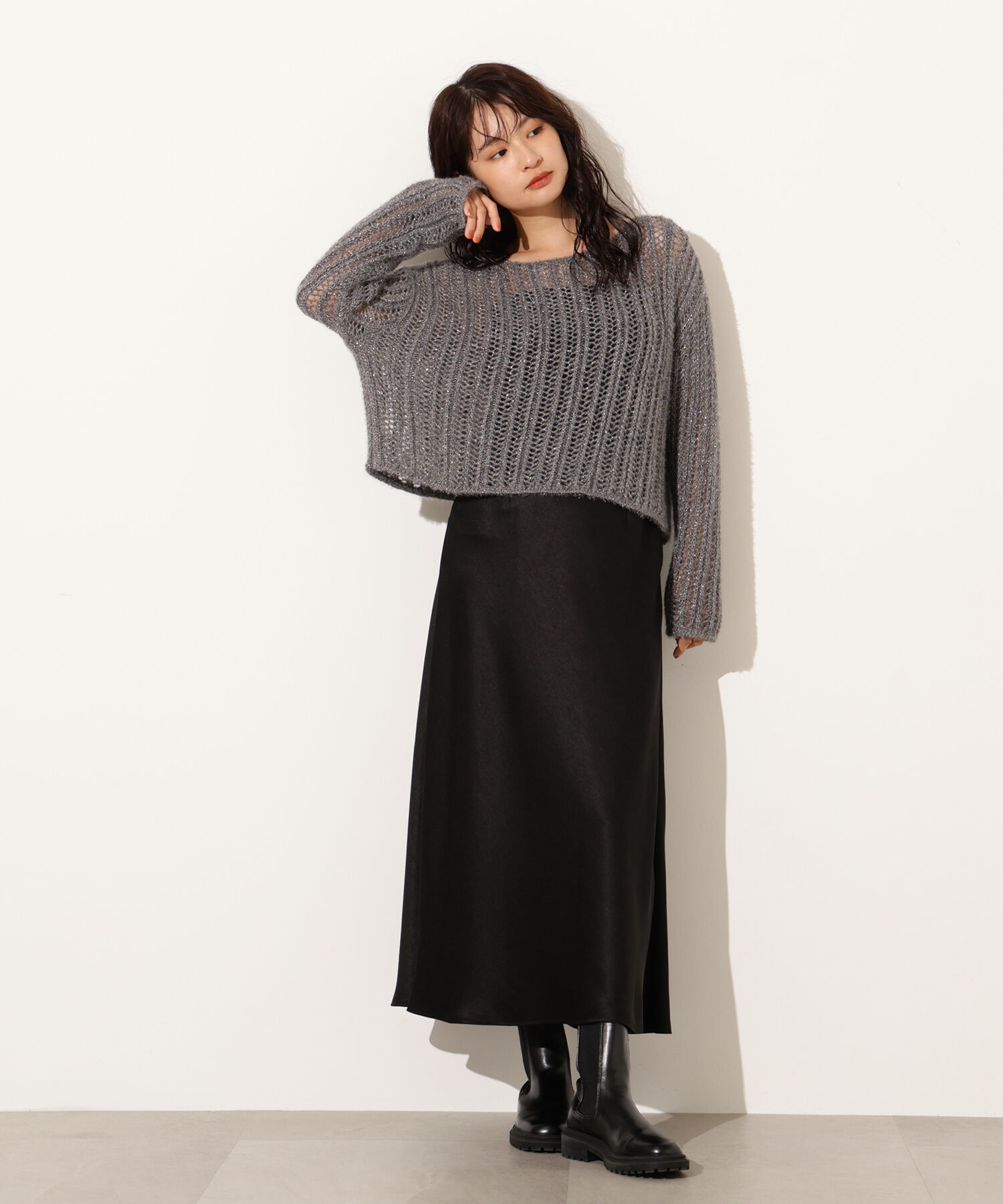  「クロップド透かし編みニット」|ニット・セーター|