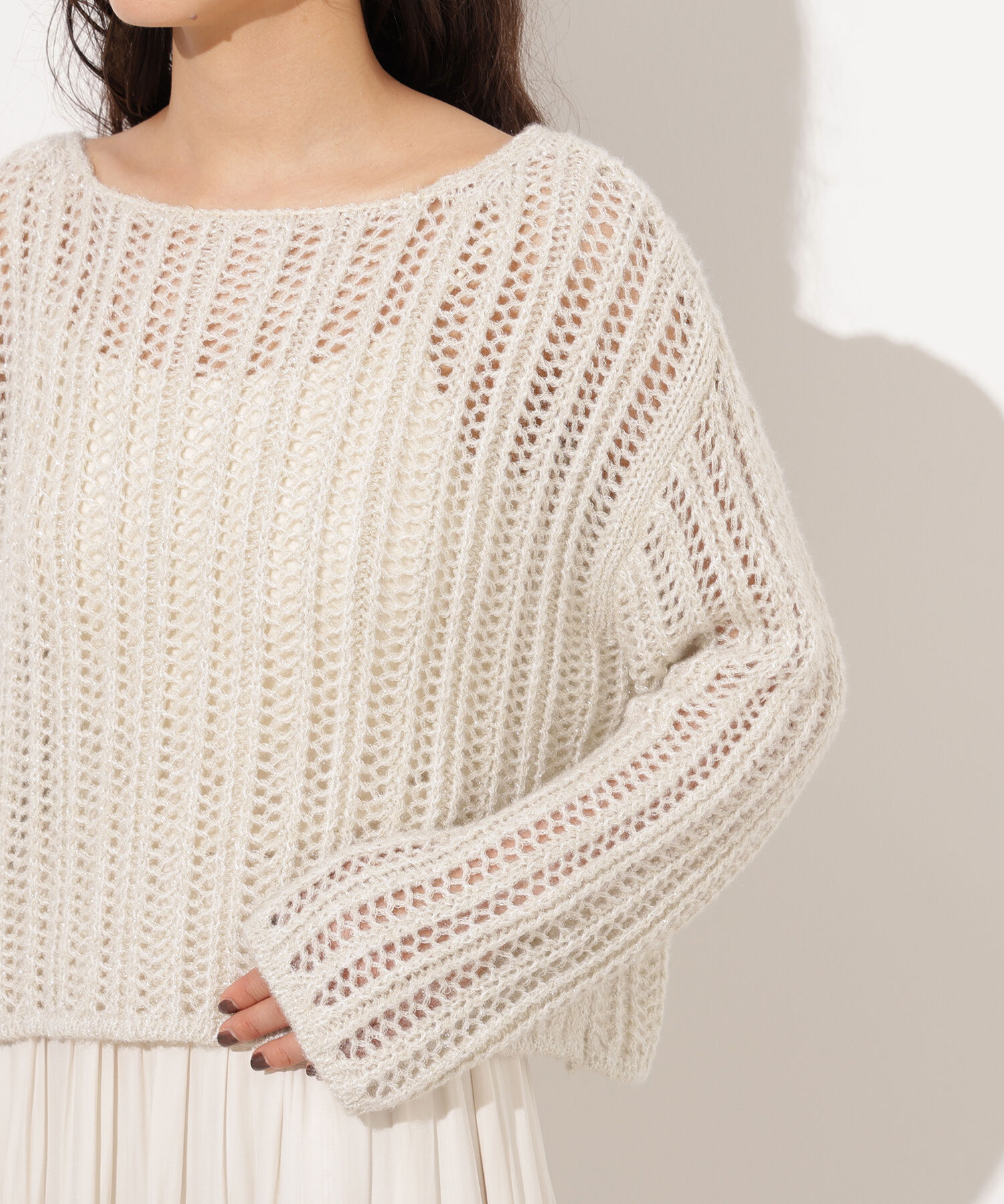  「クロップド透かし編みニット」|ニット・セーター|