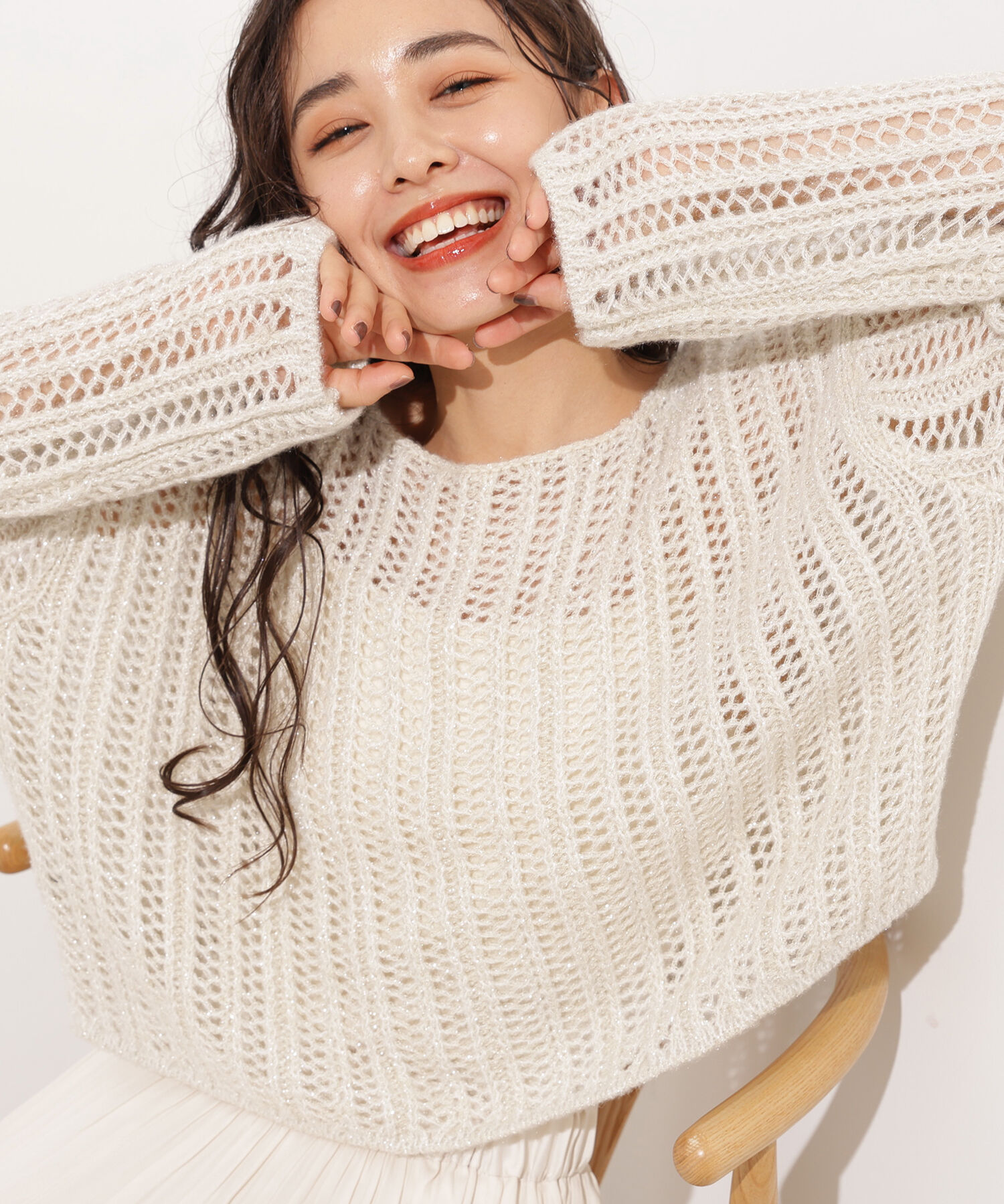  「クロップド透かし編みニット」|ニット・セーター|