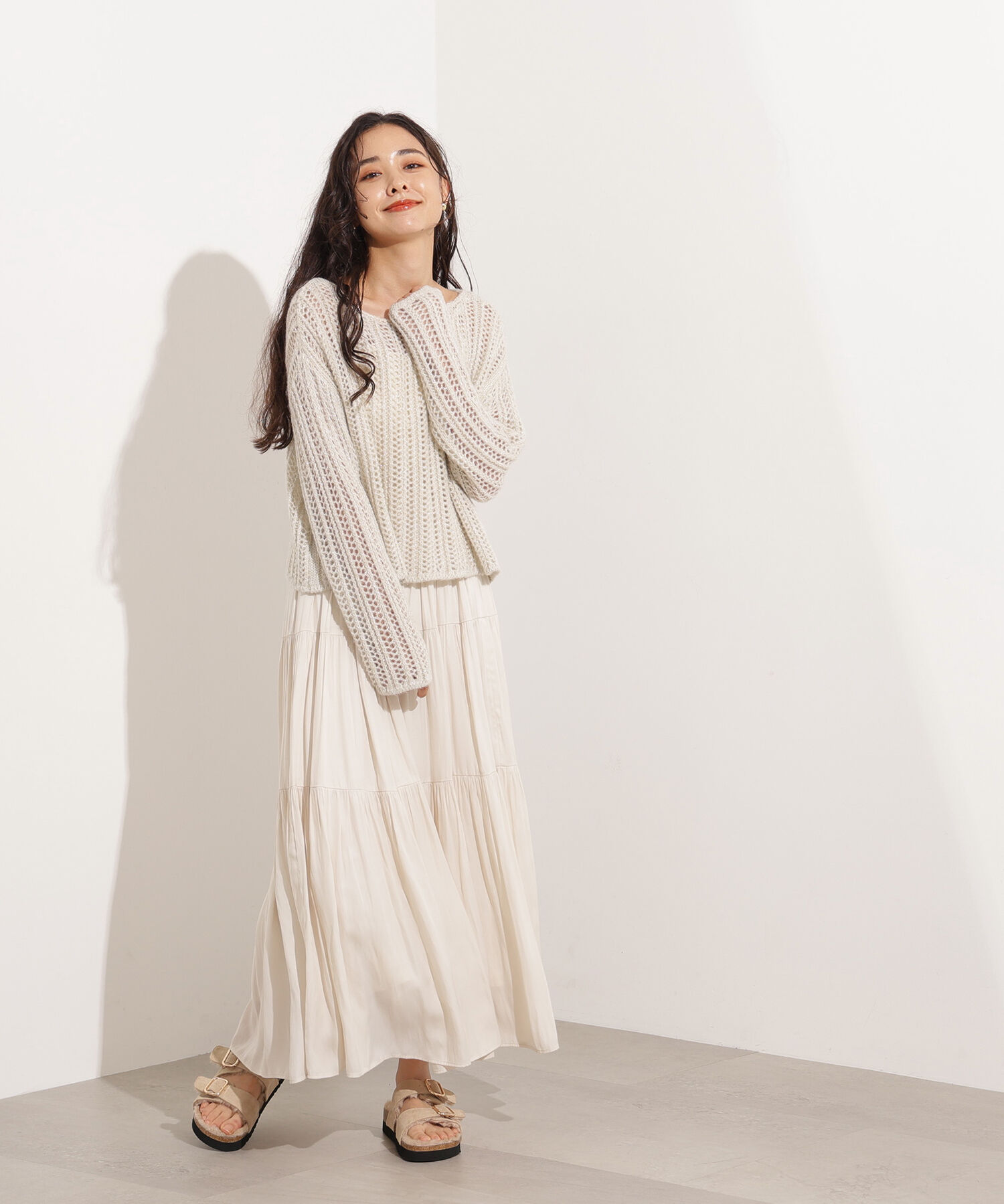  「クロップド透かし編みニット」|ニット・セーター|