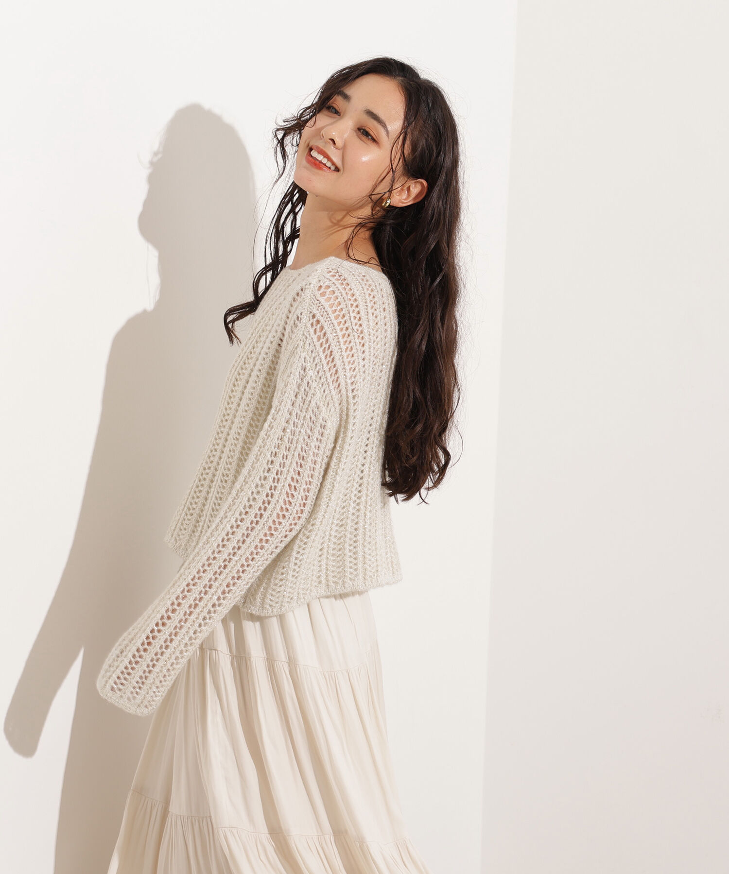  「クロップド透かし編みニット」|ニット・セーター|