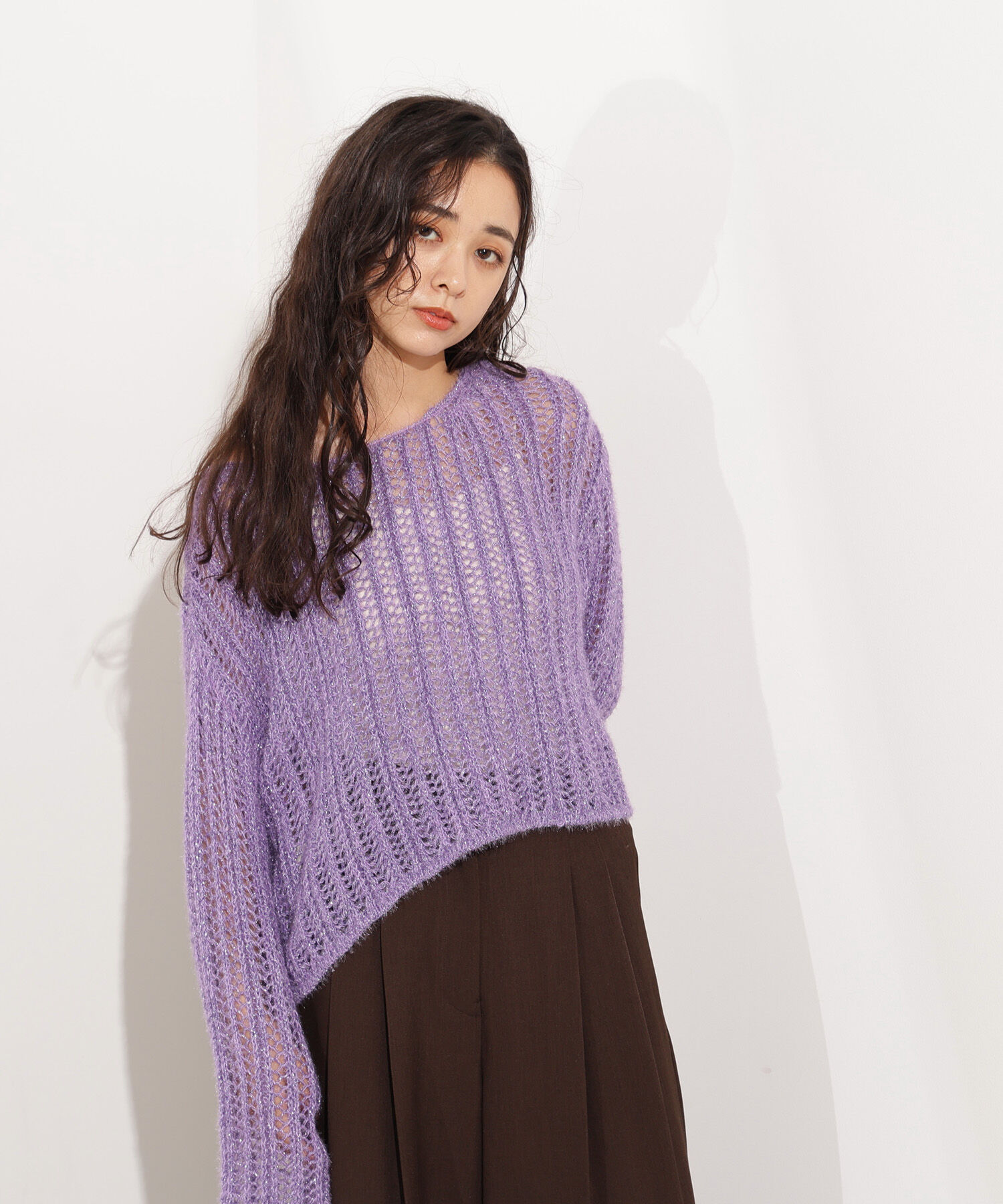  「クロップド透かし編みニット」|ニット・セーター|