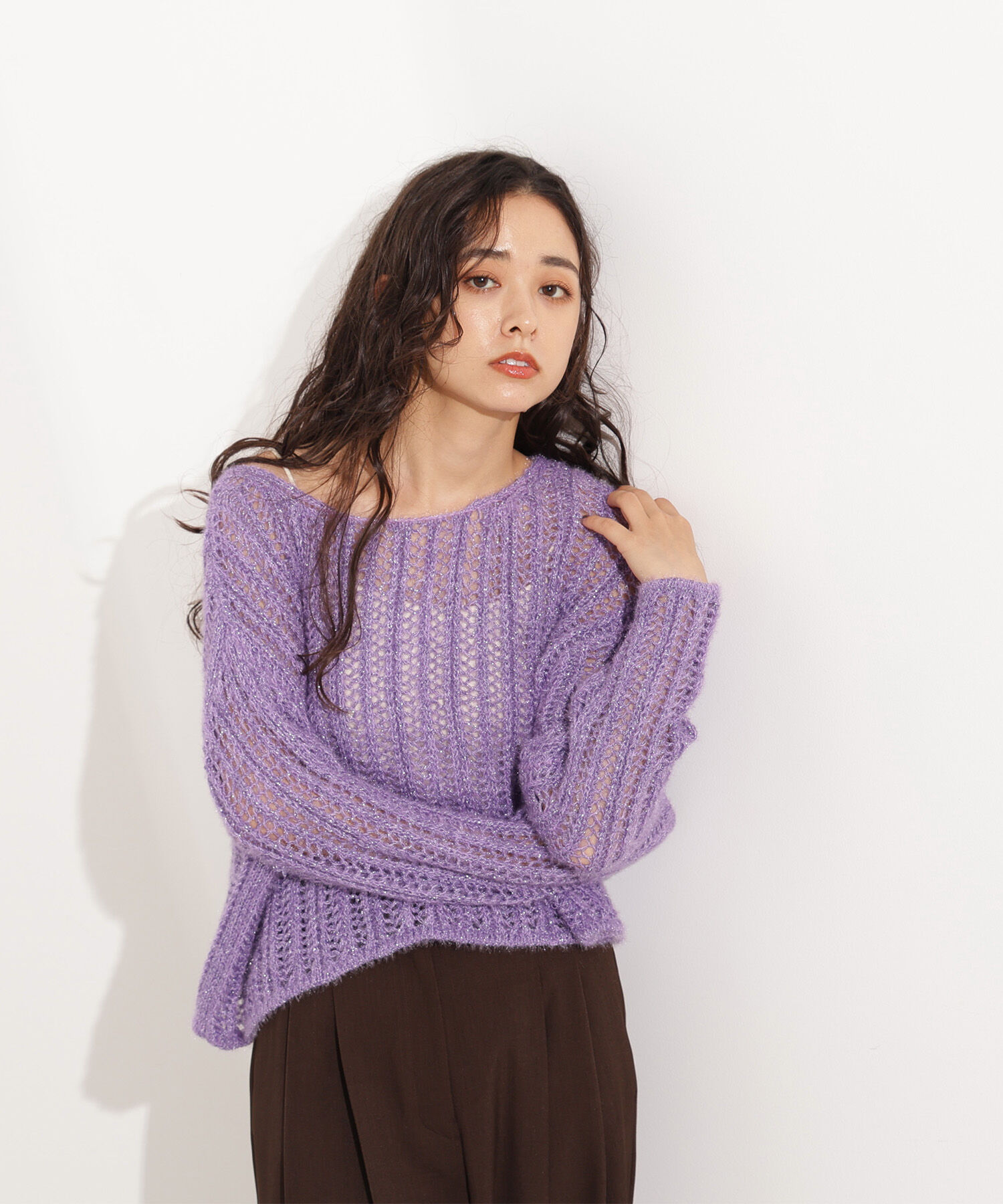  「クロップド透かし編みニット」|ニット・セーター|