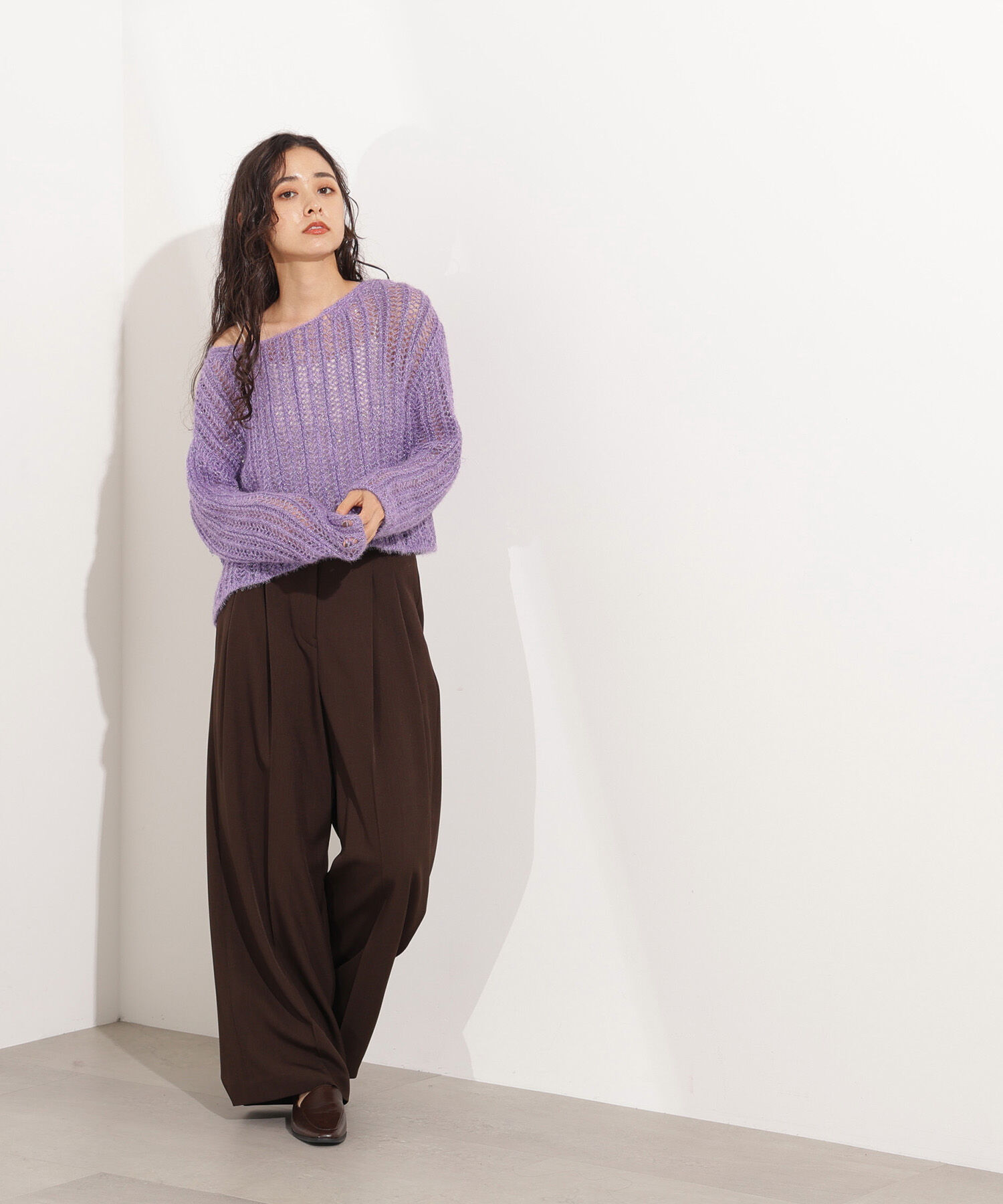  「クロップド透かし編みニット」|ニット・セーター|