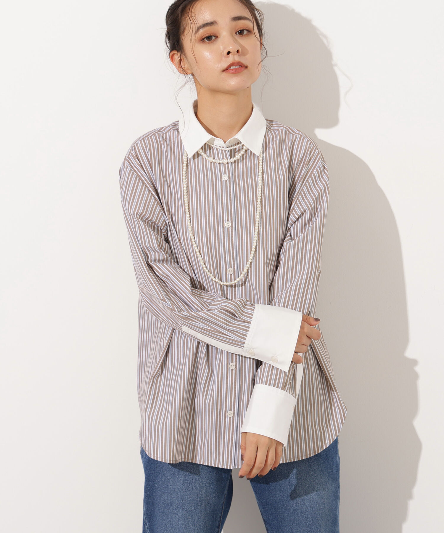  「クレリックシャツ」|シャツ・ブラウス|ブラウン2