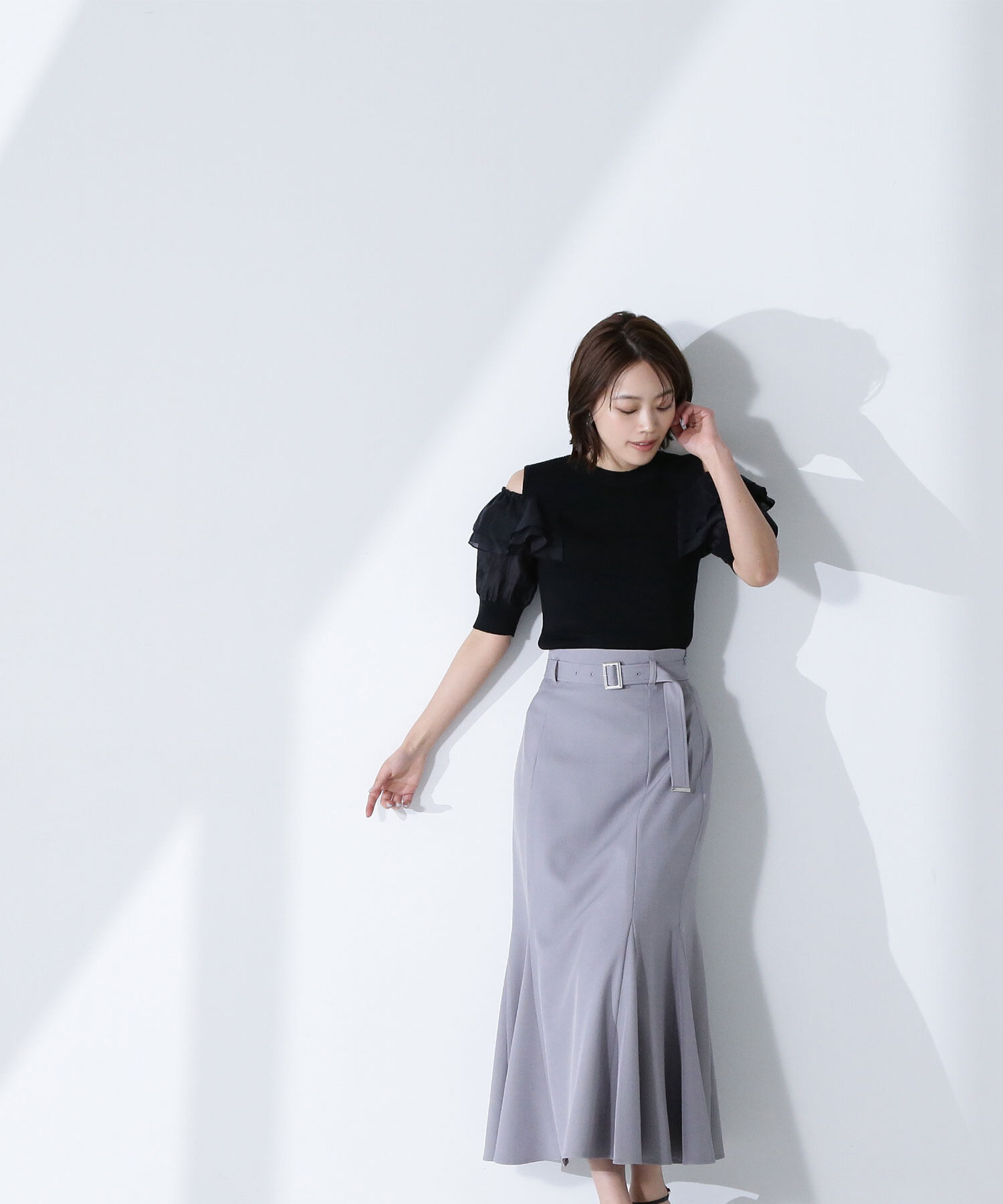  「ラッフルスリーブドッキングニット」|ニット・セーター|