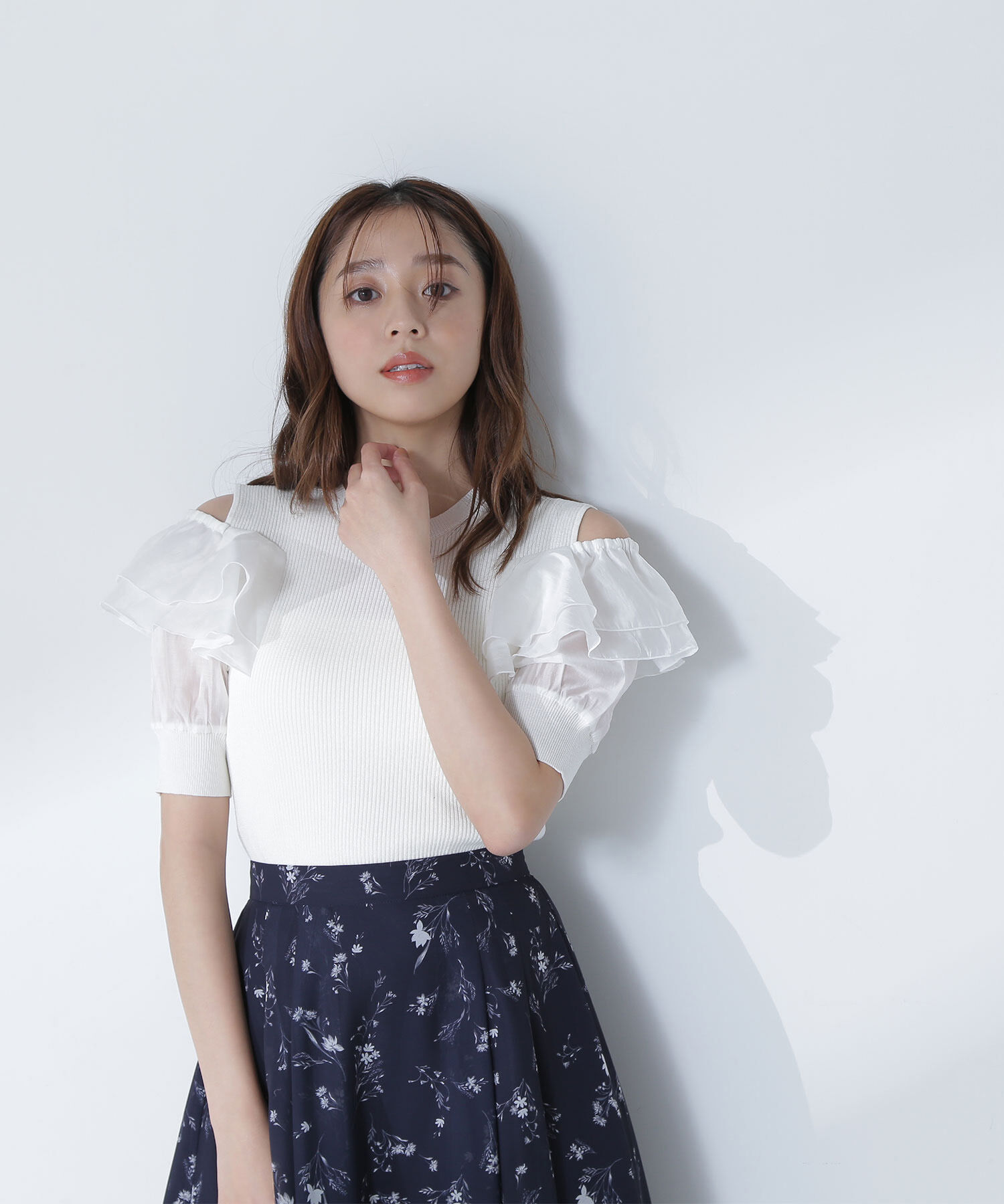  「ラッフルスリーブドッキングニット」|ニット・セーター|