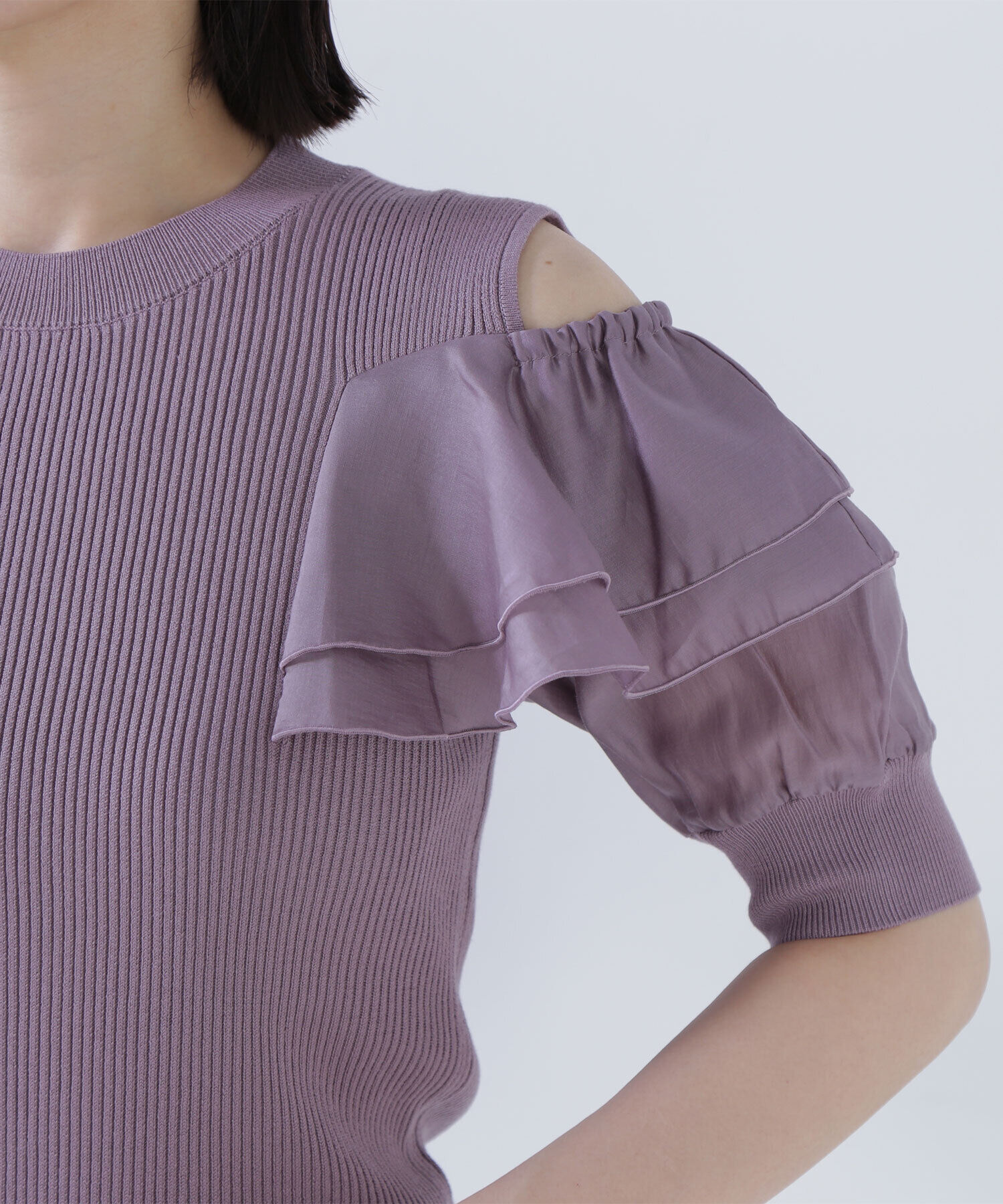  「ラッフルスリーブドッキングニット」|ニット・セーター|