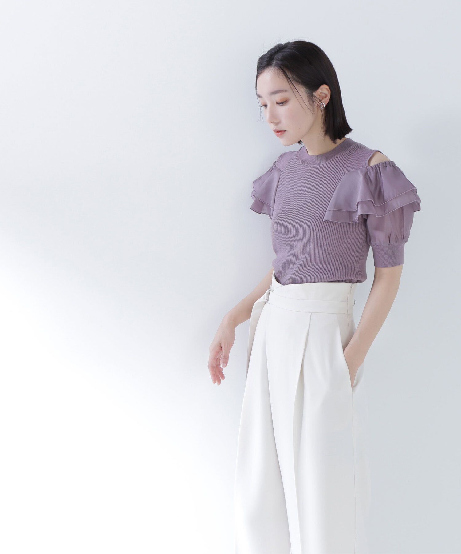  「ラッフルスリーブドッキングニット」|ニット・セーター|