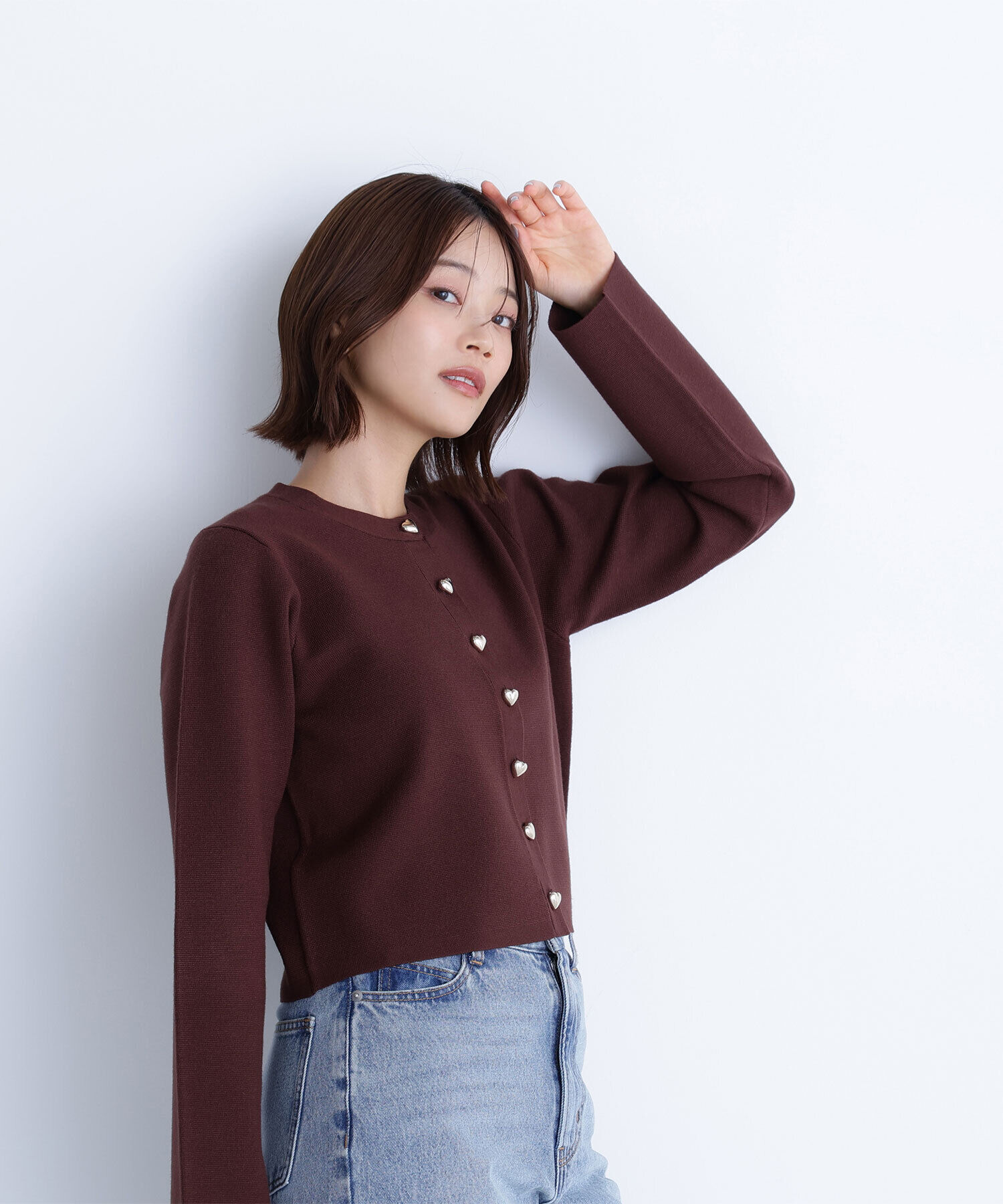  「ハートボタンニットジャケット」|ニット・セーター|