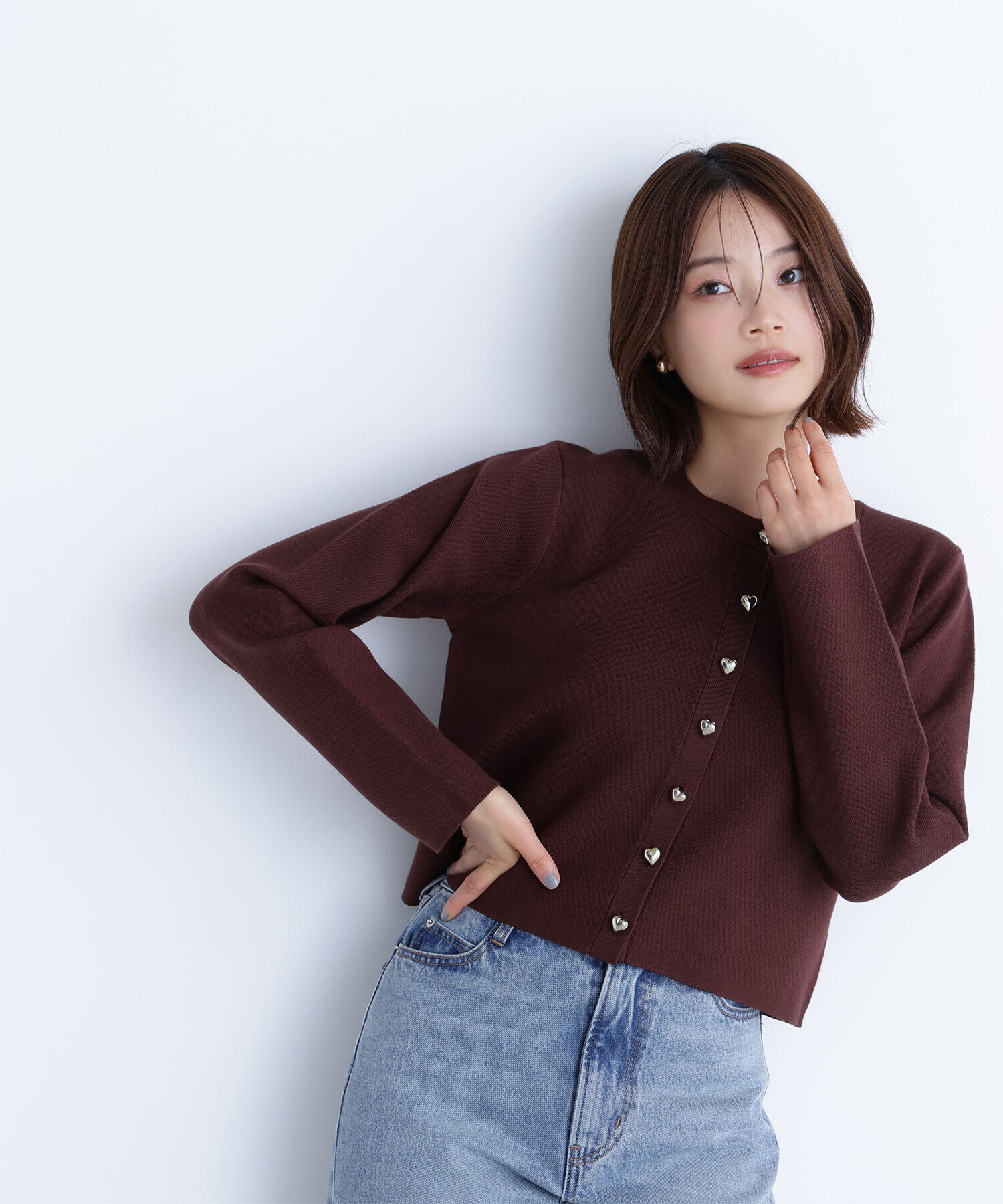  「ハートボタンニットジャケット」|ニット・セーター|