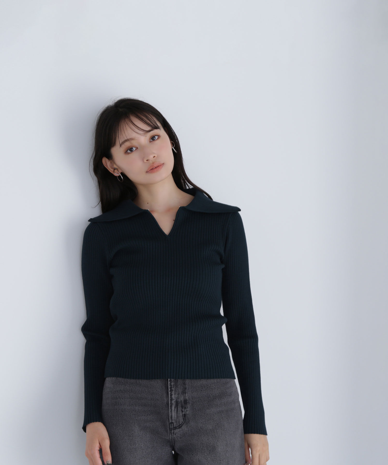  「襟付コンパクトリブニット」|ニット・セーター|