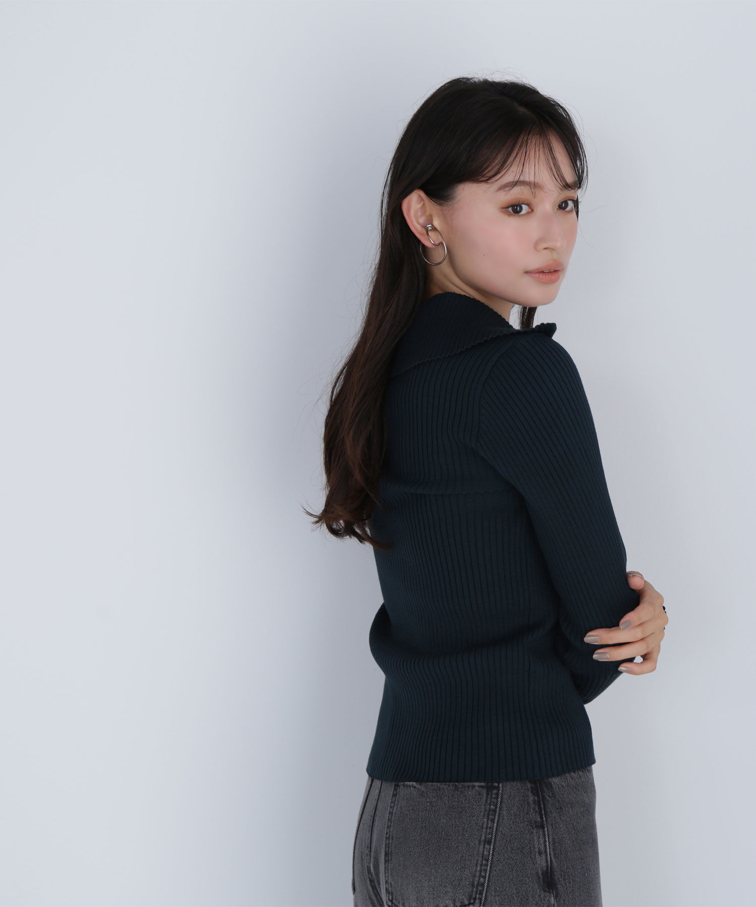  「襟付コンパクトリブニット」|ニット・セーター|
