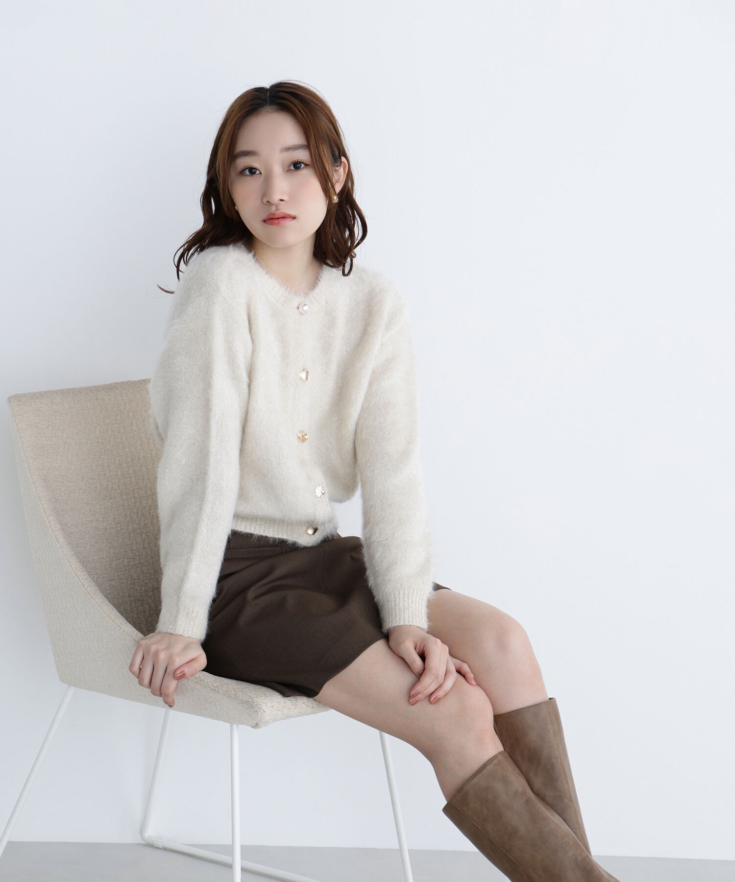  「デザインボタンラメシャギーカーディガン」|ニット・セーター|