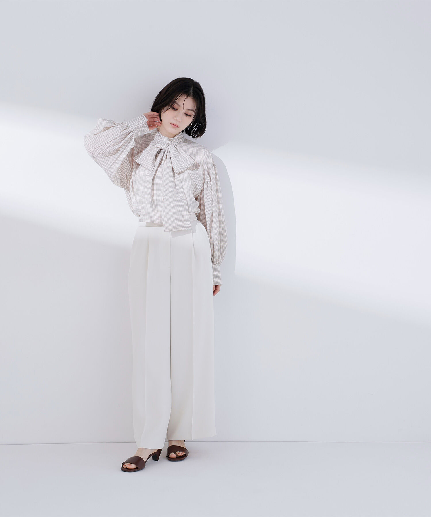  「ミニチェック2wayボウタイブラウス」|シャツ・ブラウス|