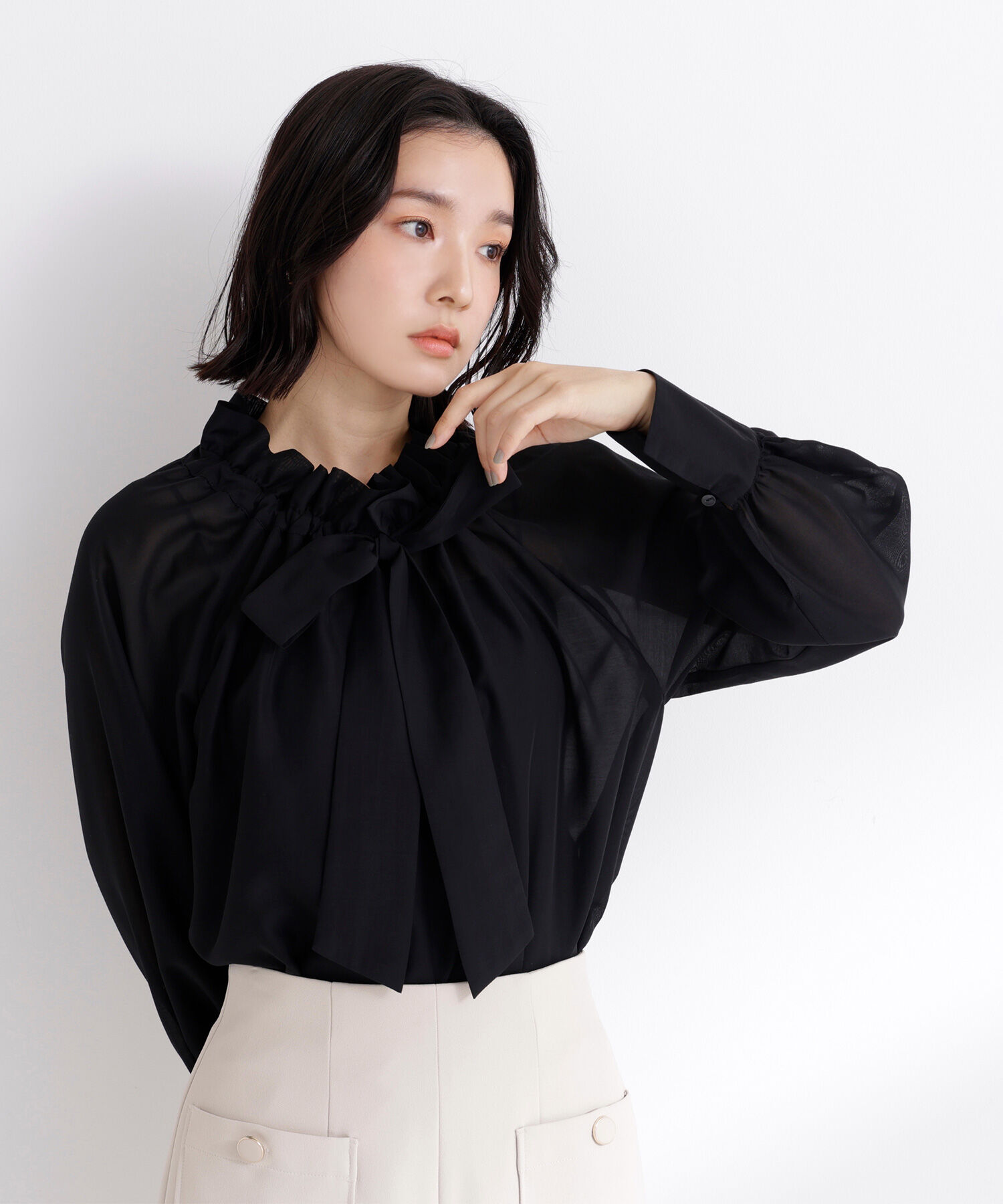  「2wayシアーボウタイブラウス」|シャツ・ブラウス|ブラック