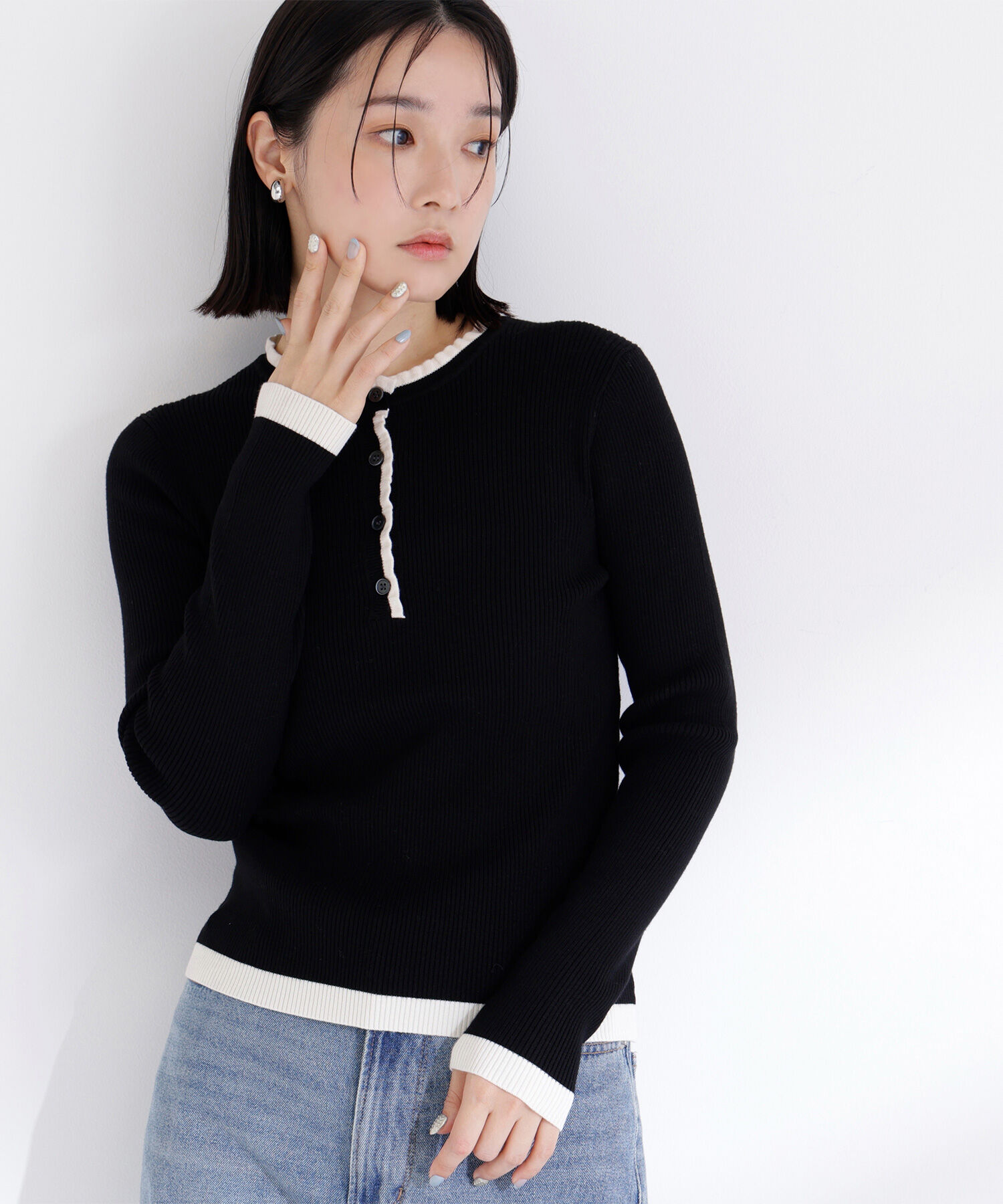  「バイカラーフリルトリムニット」|ニット・セーター|