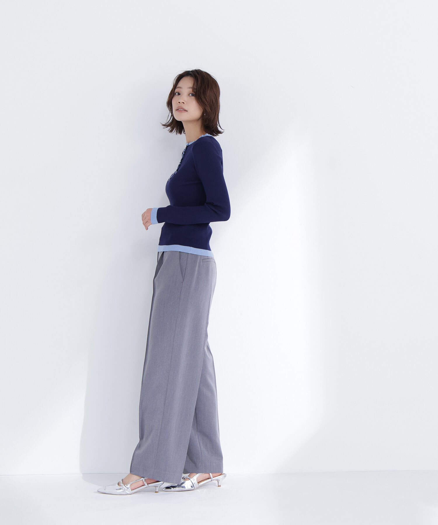  「バイカラーフリルトリムニット」|ニット・セーター|