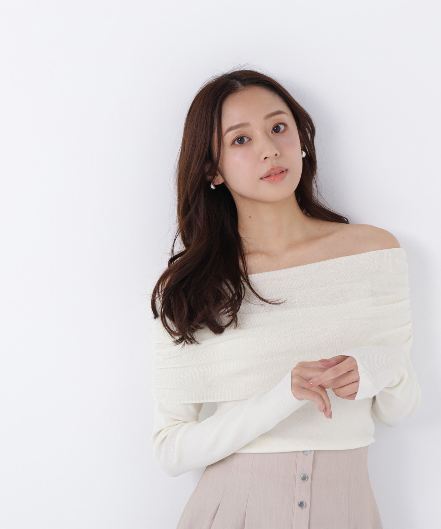  「オフショルコンパクトニット」|ニット・セーター|オフホワイト1