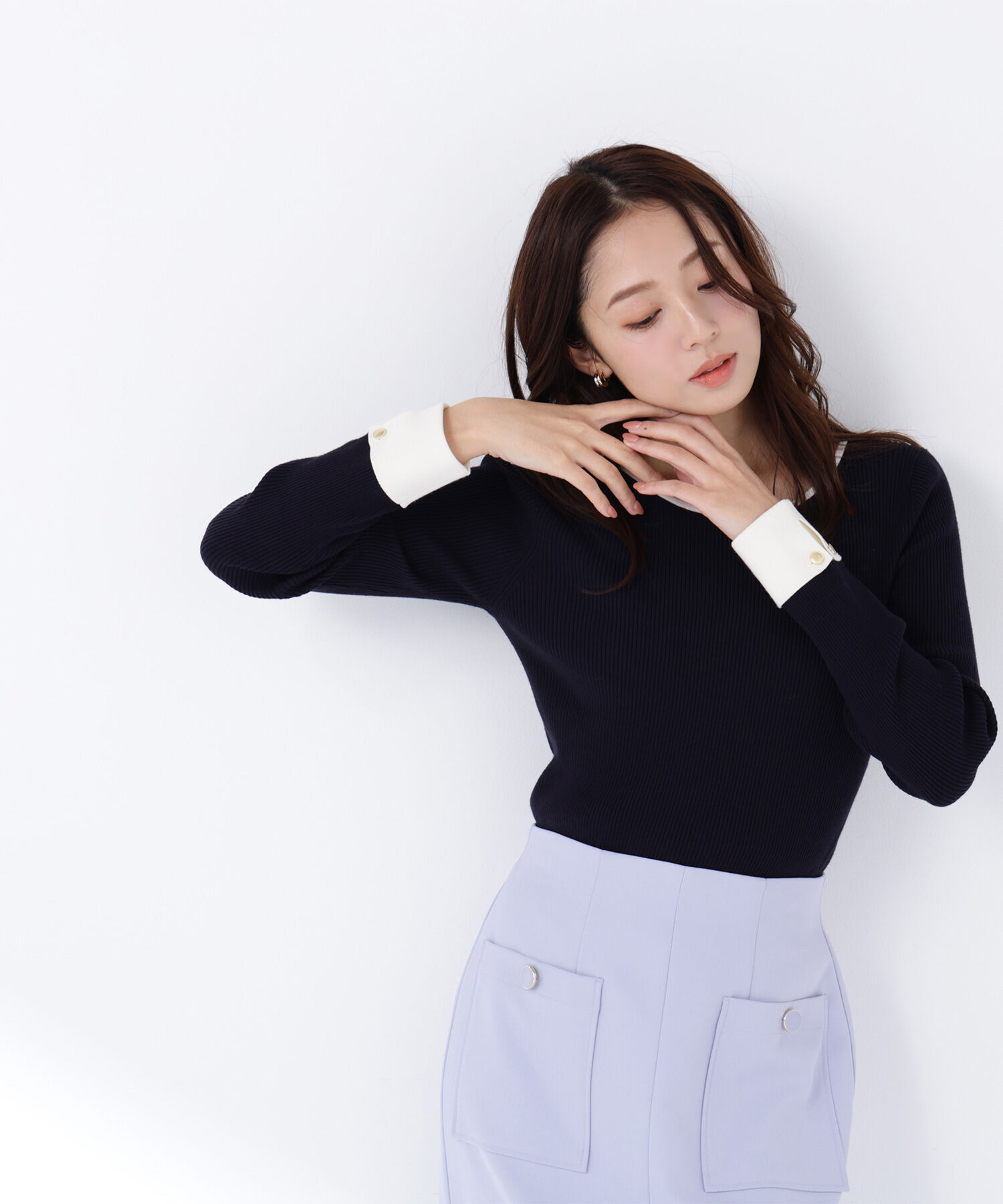  「ダブルカフスニット」|ニット・セーター|ネイビー系2